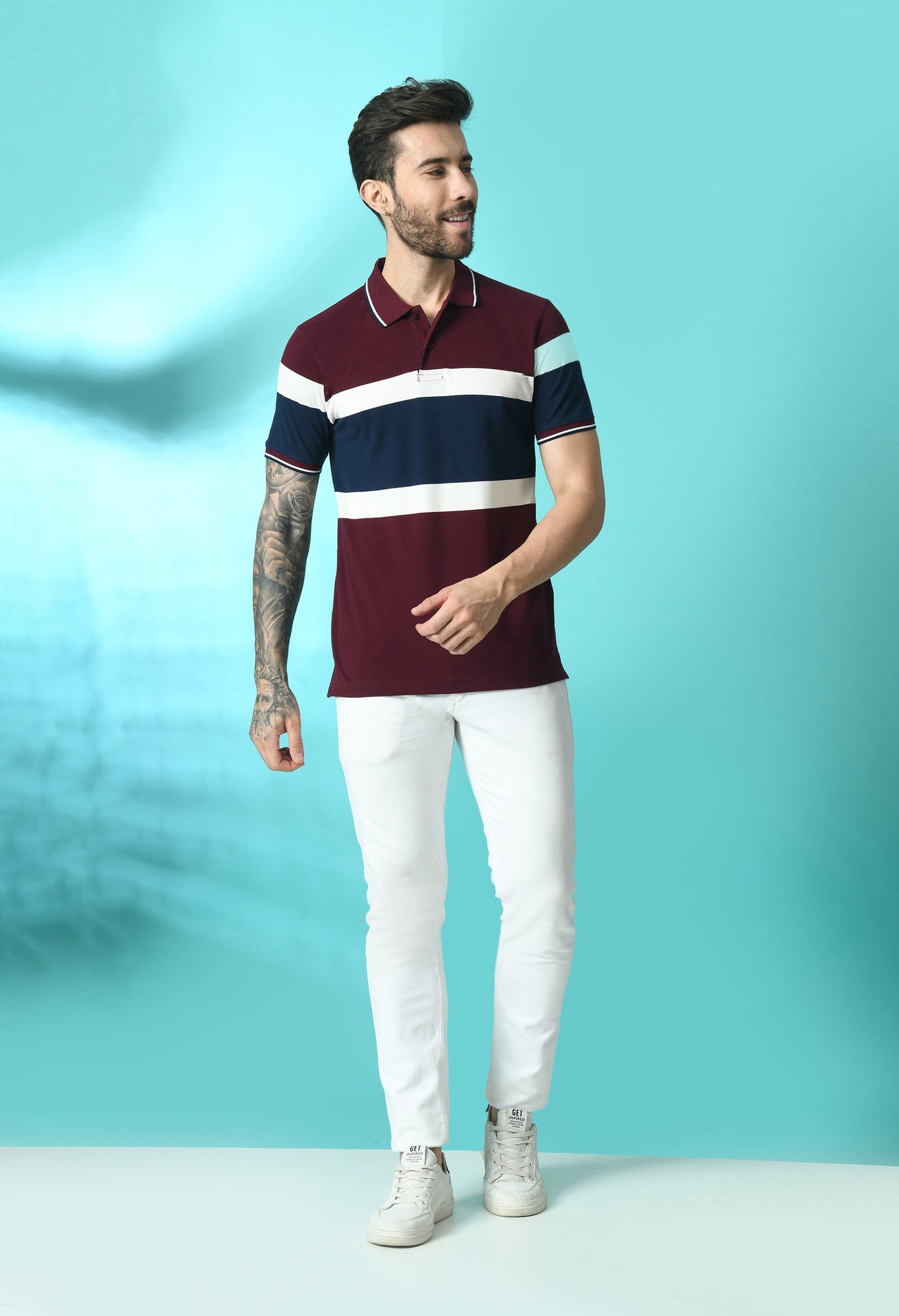 Arbour Men Polo Neck Stripes Slim Fit half Sleeves T-Shirt