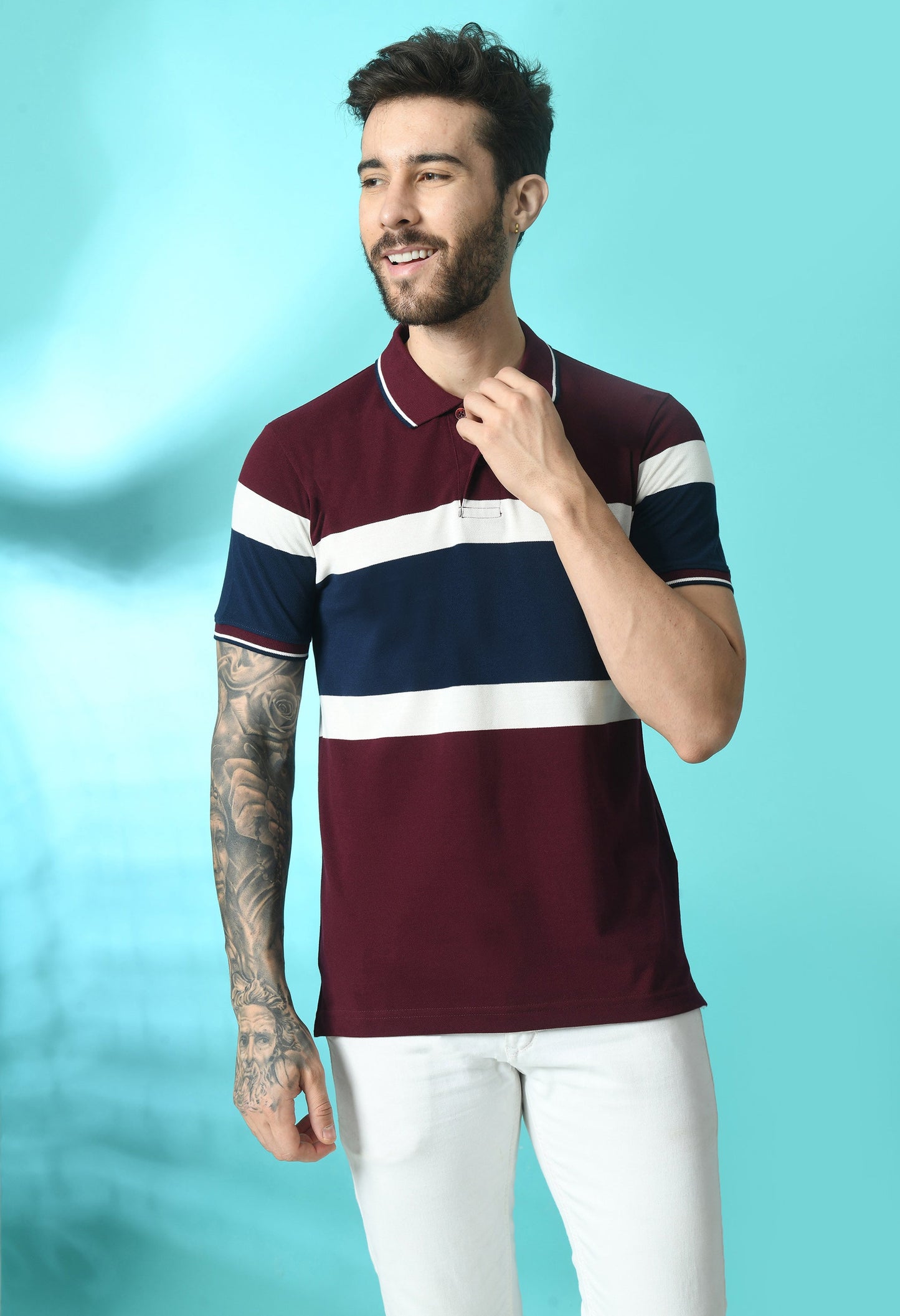 Arbour Men Polo Neck Stripes Slim Fit half Sleeves T-Shirt