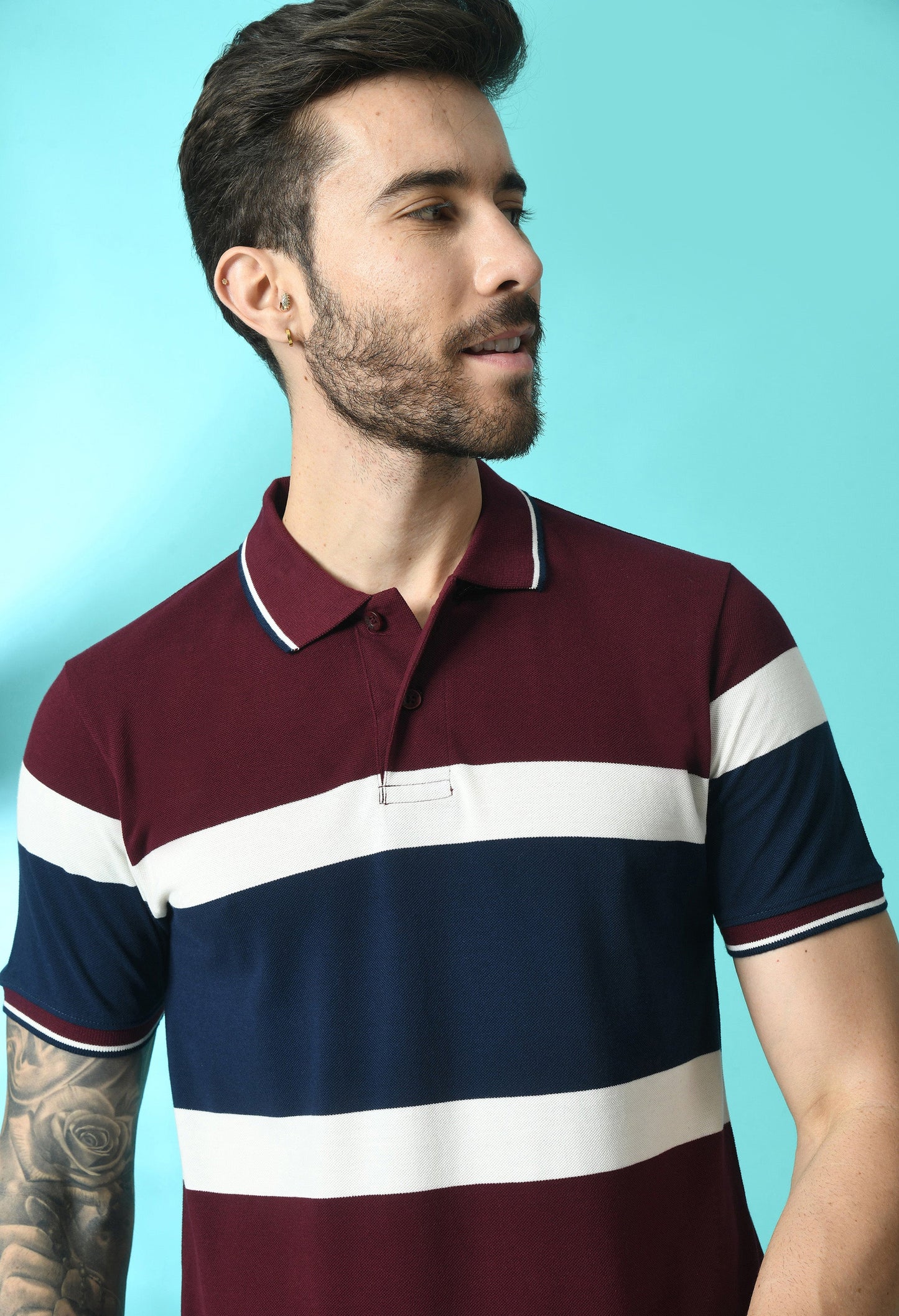 Arbour Men Polo Neck Stripes Slim Fit half Sleeves T-Shirt