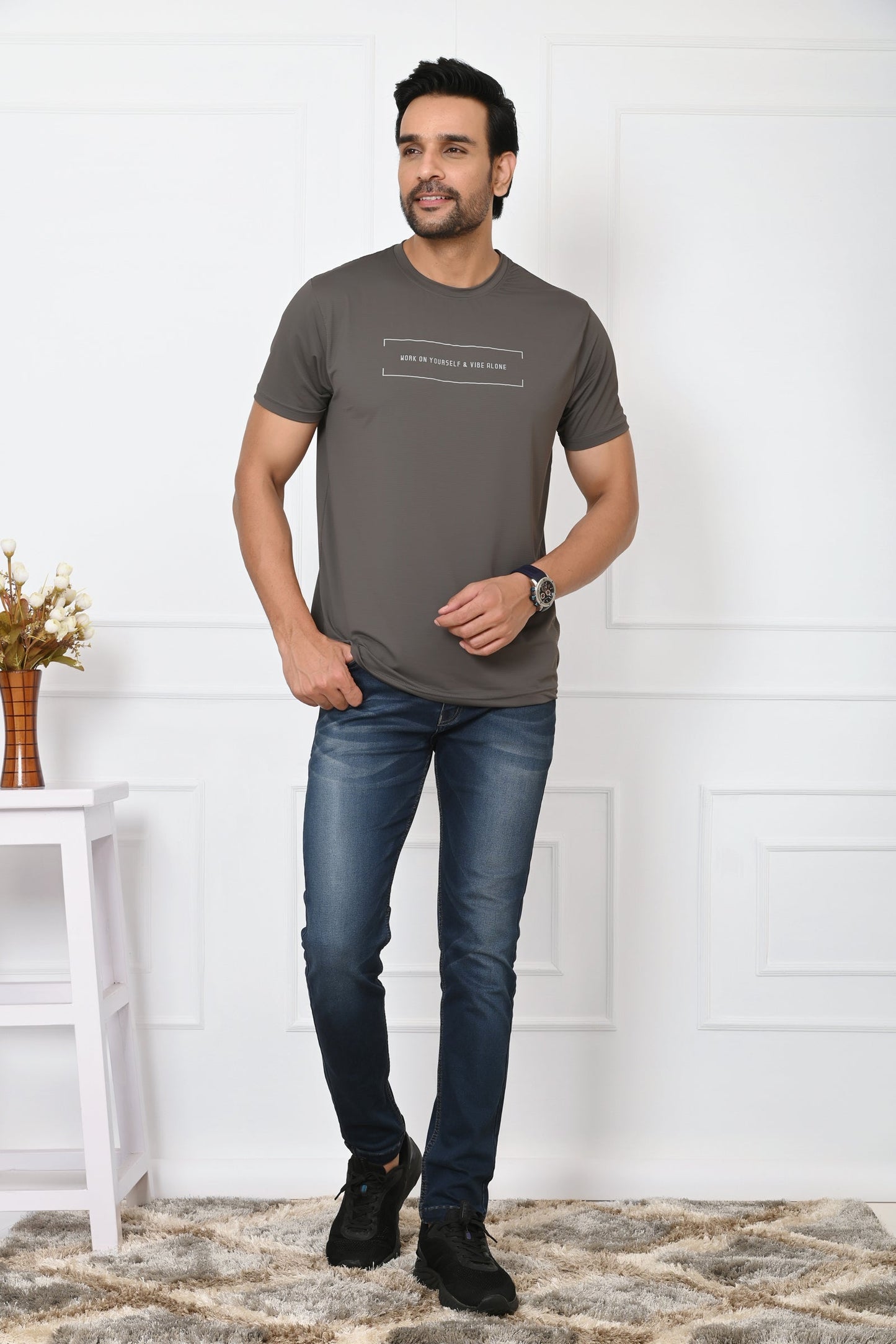 Arbour Men Round Neck Slim Fit Half Sleeves T-Shirt