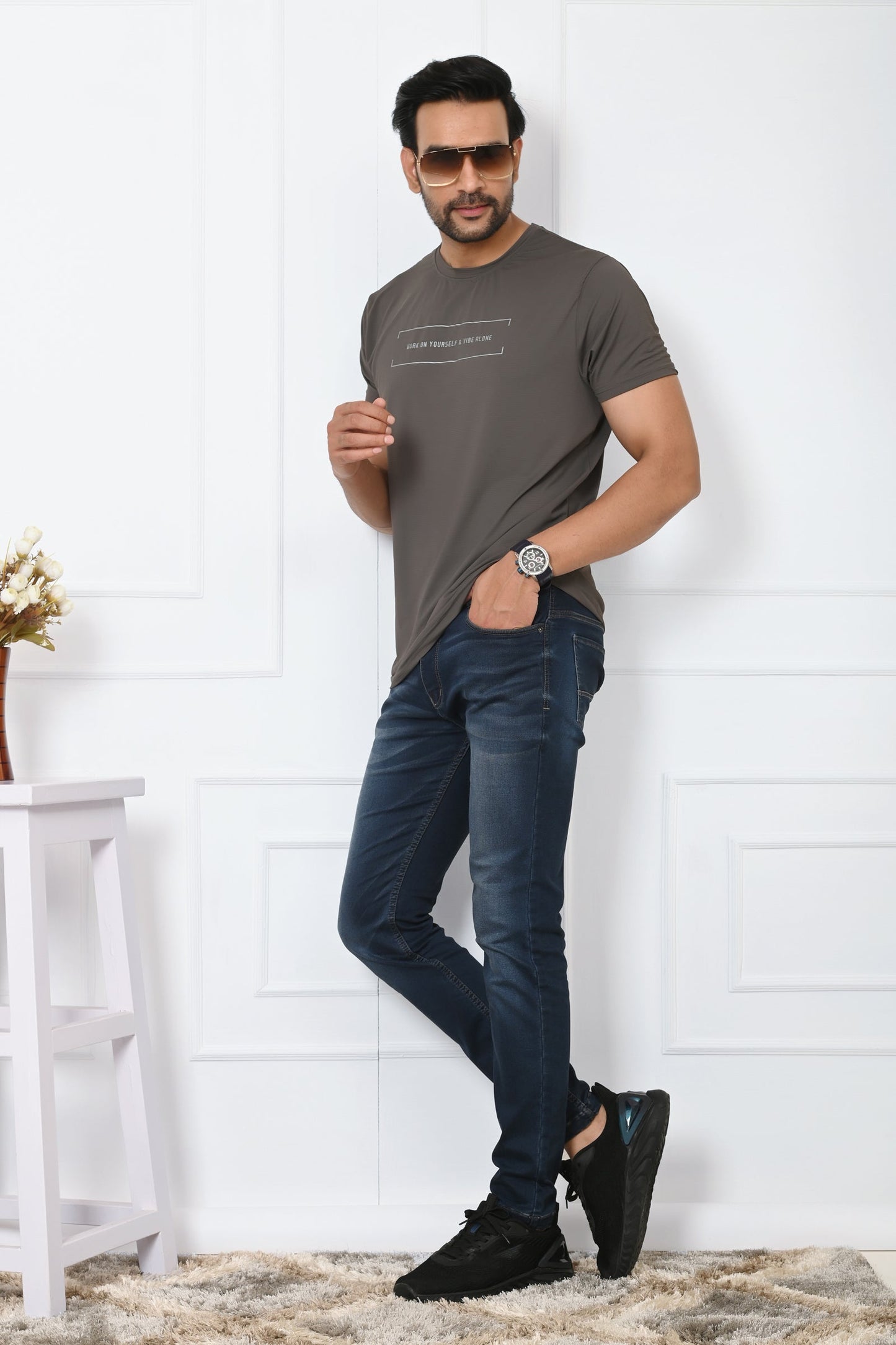 Arbour Men Round Neck Slim Fit Half Sleeves T-Shirt