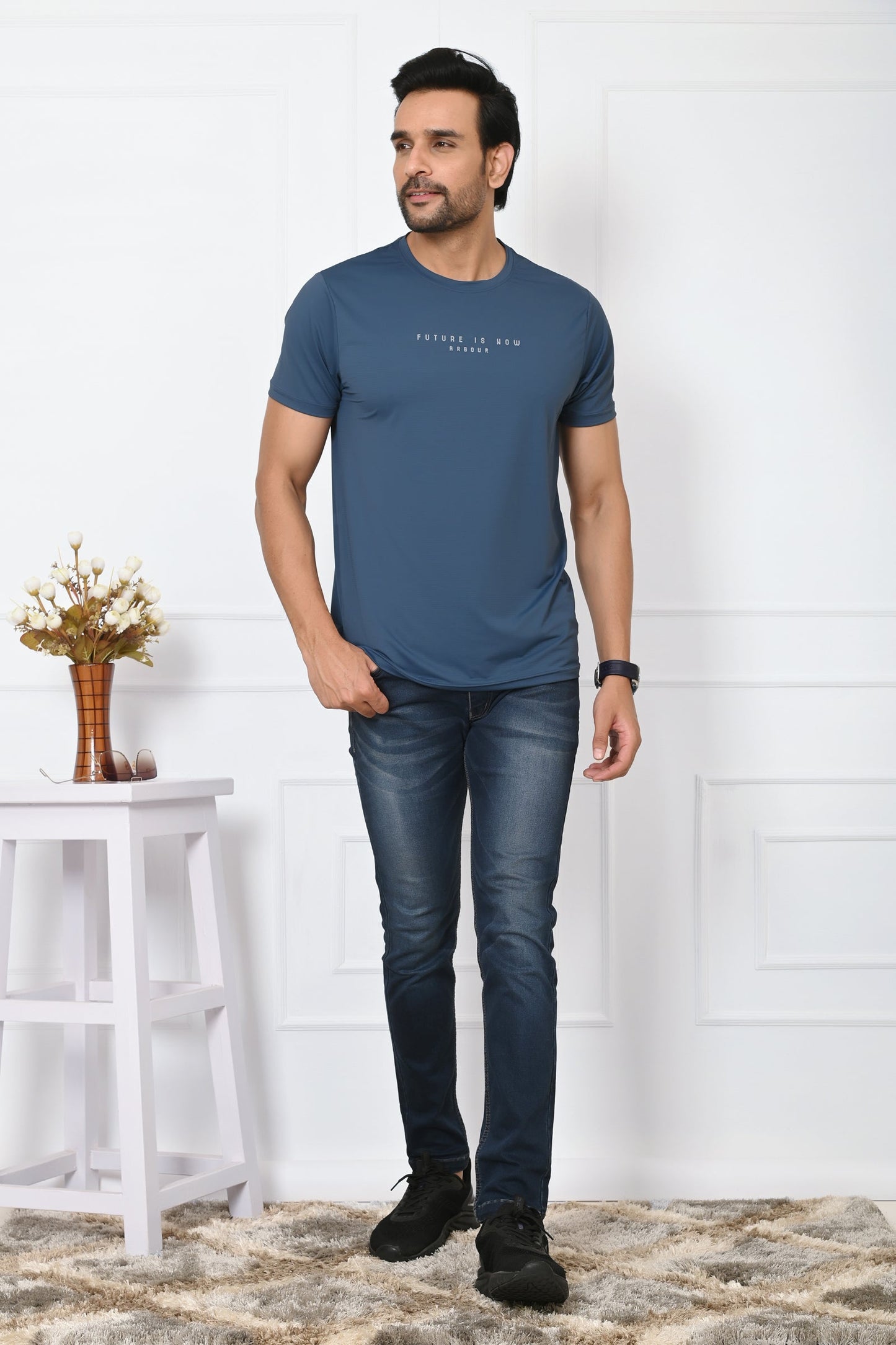 Arbour Men Round Neck Slim Fit Half Sleeves T-Shirt