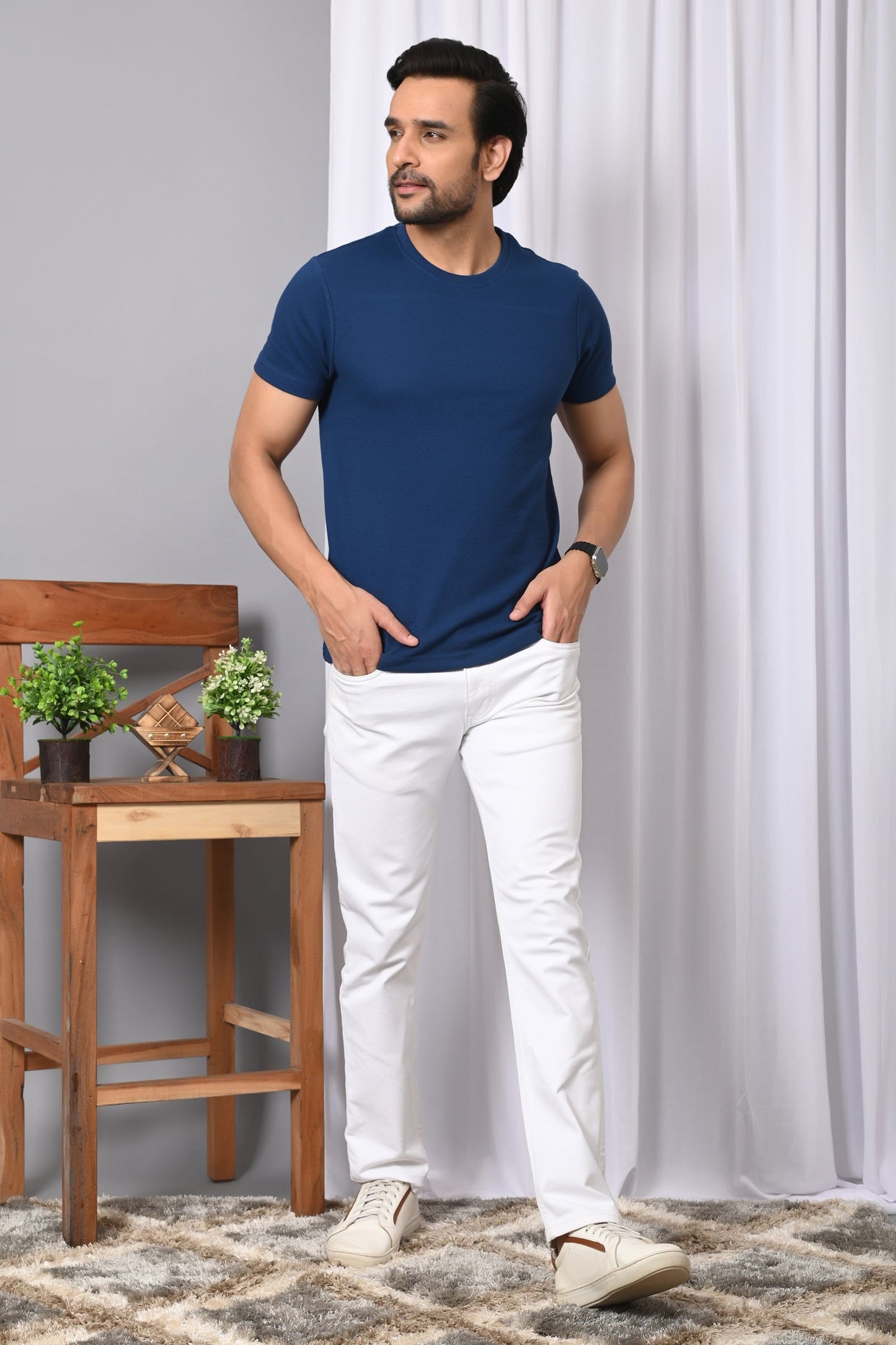 Arbour Men Solid Round Neck Cotton Blend  T-Shirt