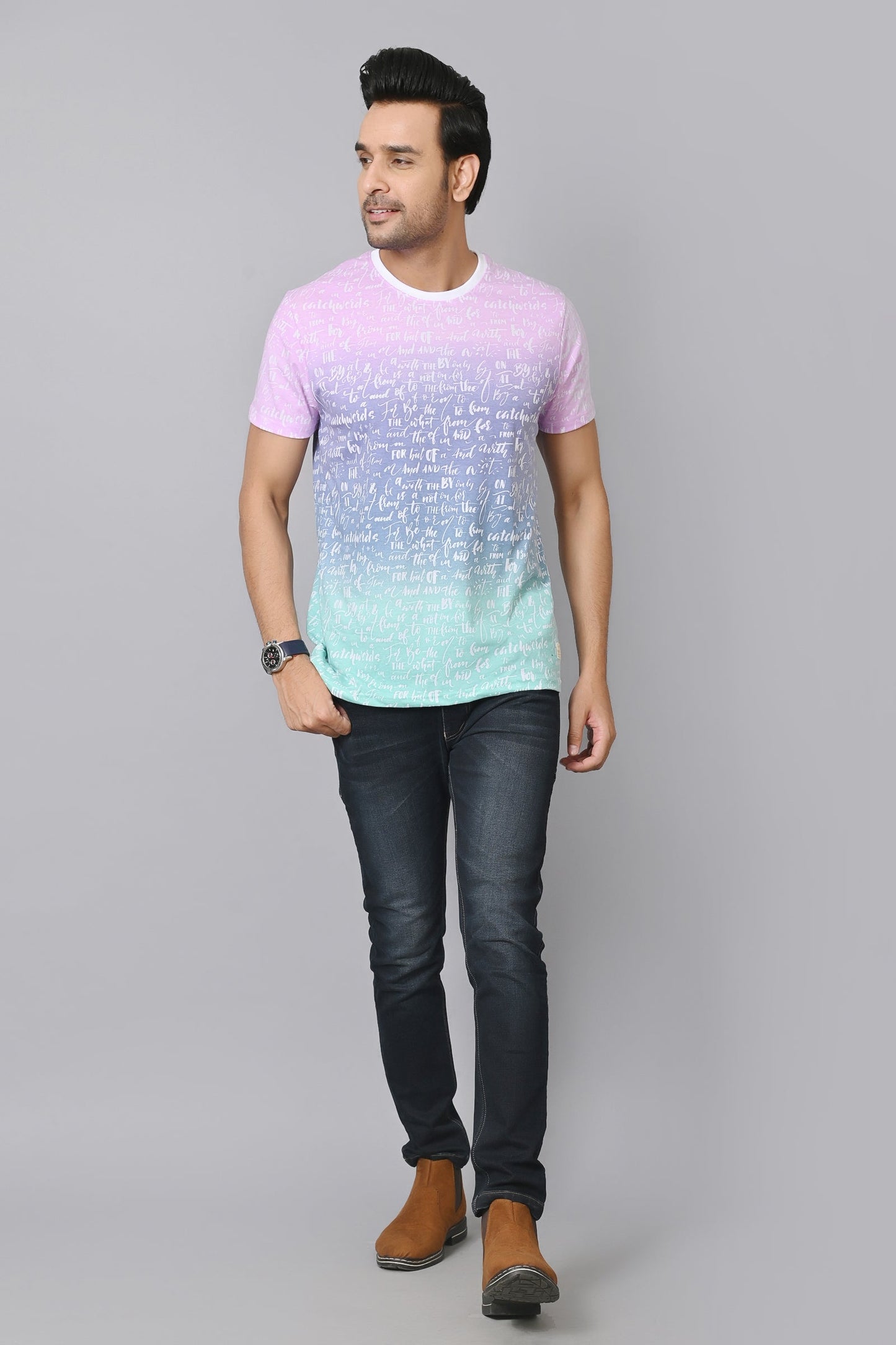 Arbour Men Printed Round Neck Cotton Blend Multicolor T-Shirt