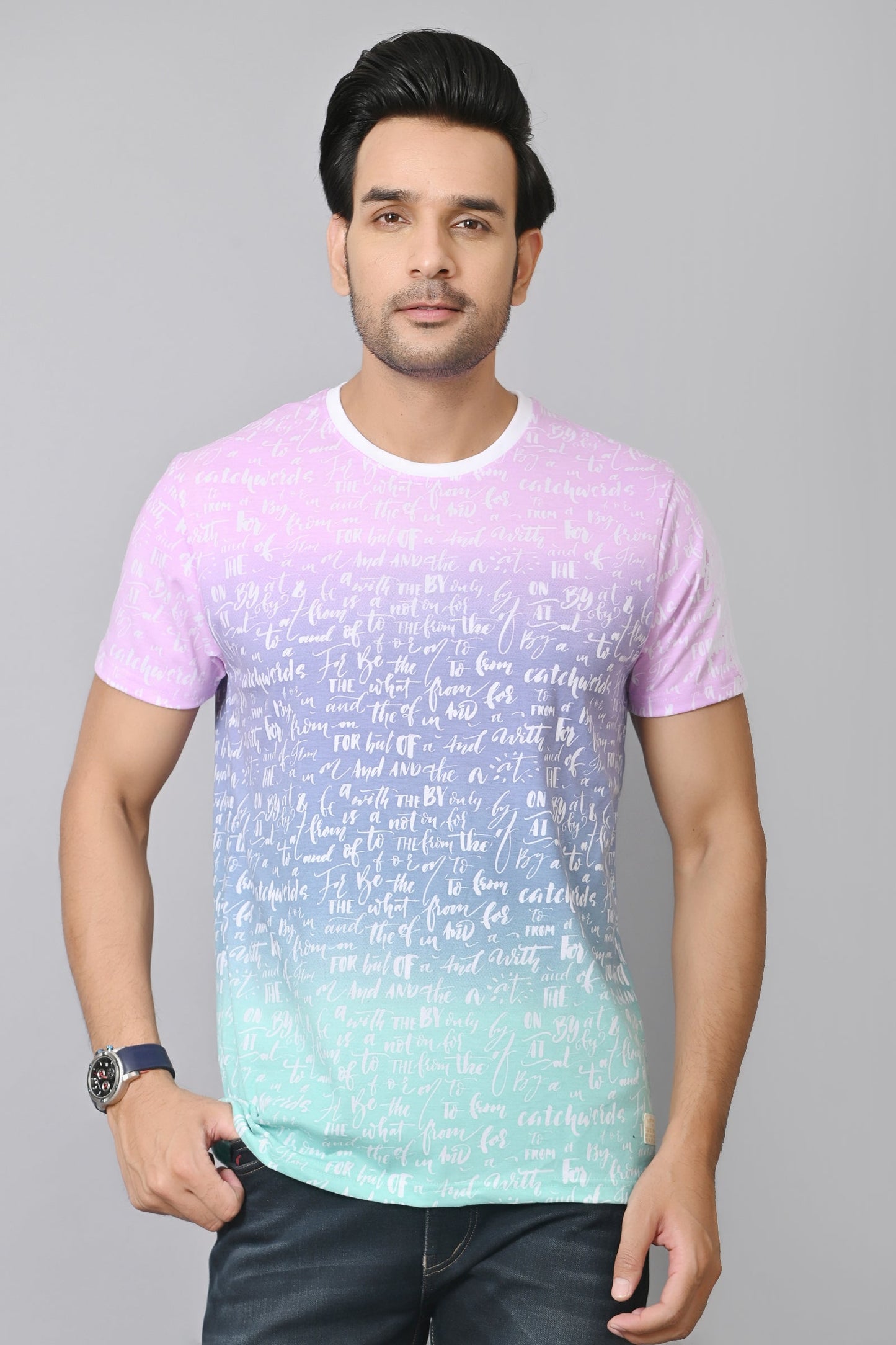 Arbour Men Printed Round Neck Cotton Blend Multicolor T-Shirt