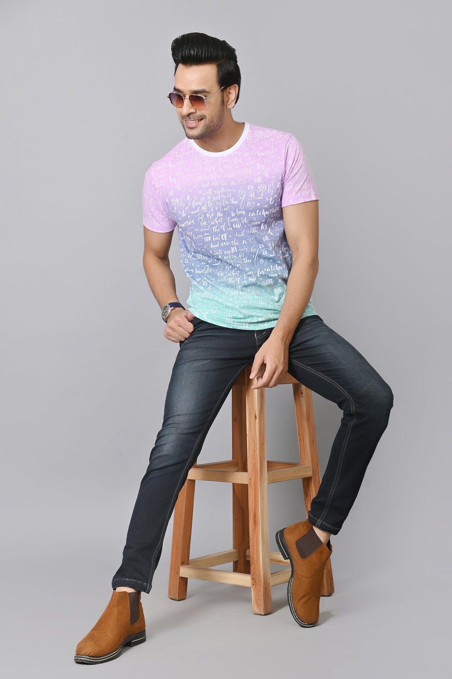 Arbour Men Printed Round Neck Cotton Blend Multicolor T-Shirt