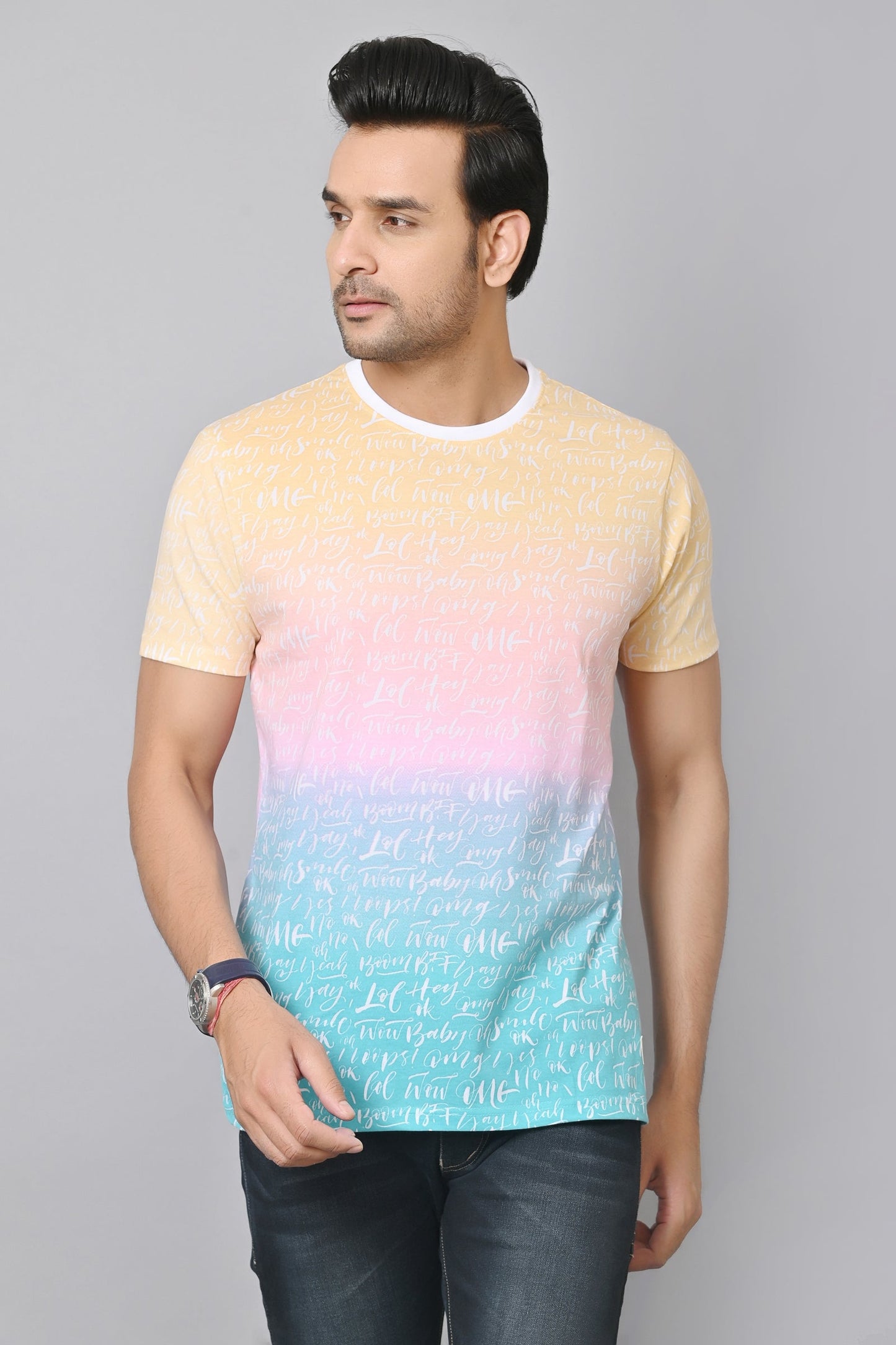 Arbour Men Printed Round Neck Cotton Blend Multicolor T-Shirt