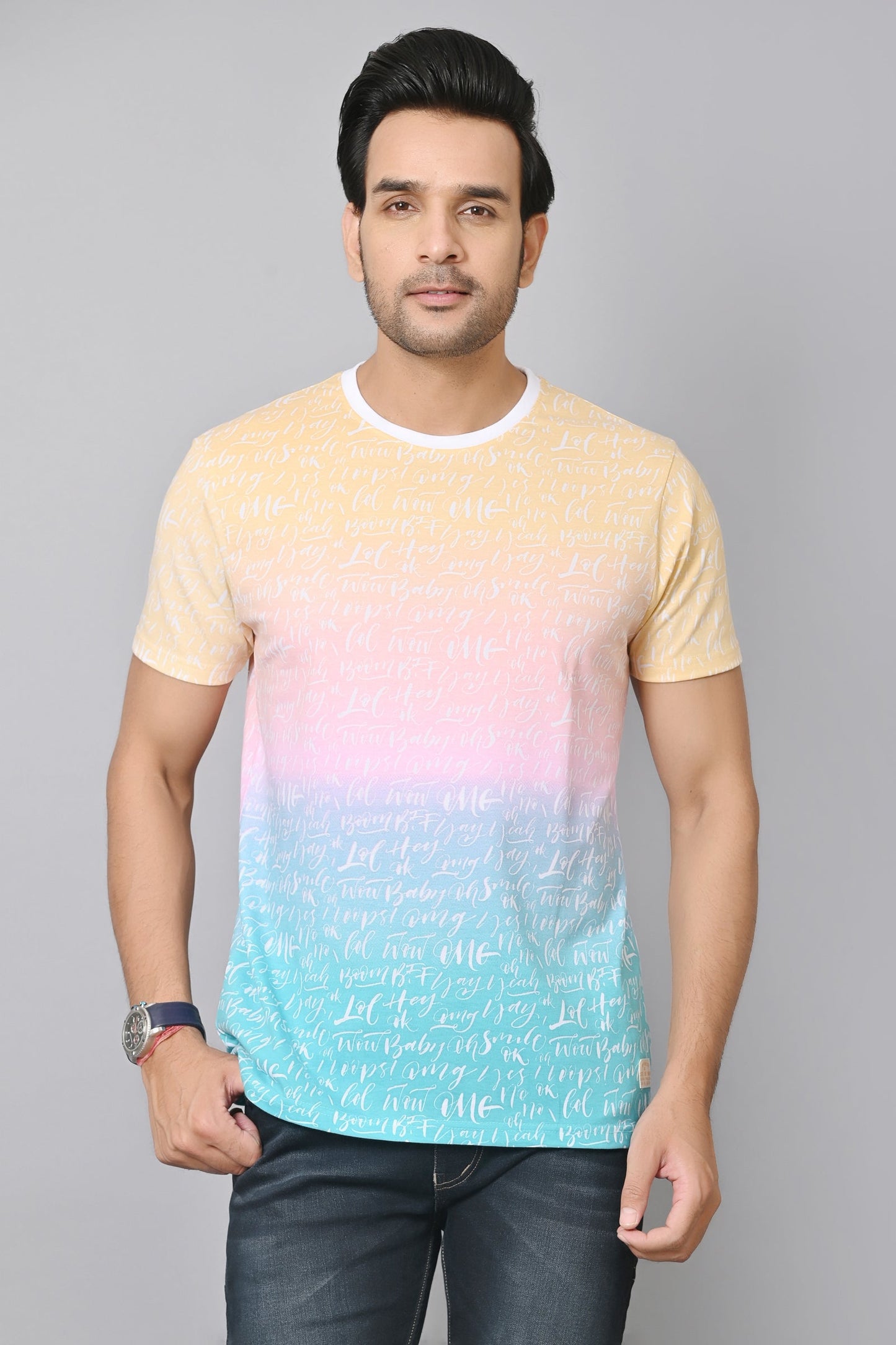 Arbour Men Printed Round Neck Cotton Blend Multicolor T-Shirt