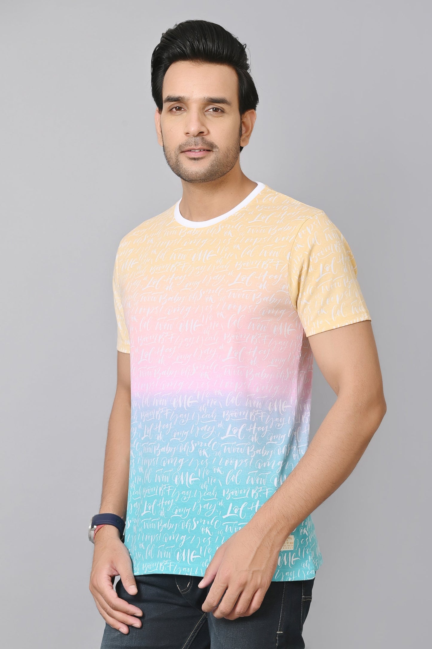 Arbour Men Printed Round Neck Cotton Blend Multicolor T-Shirt