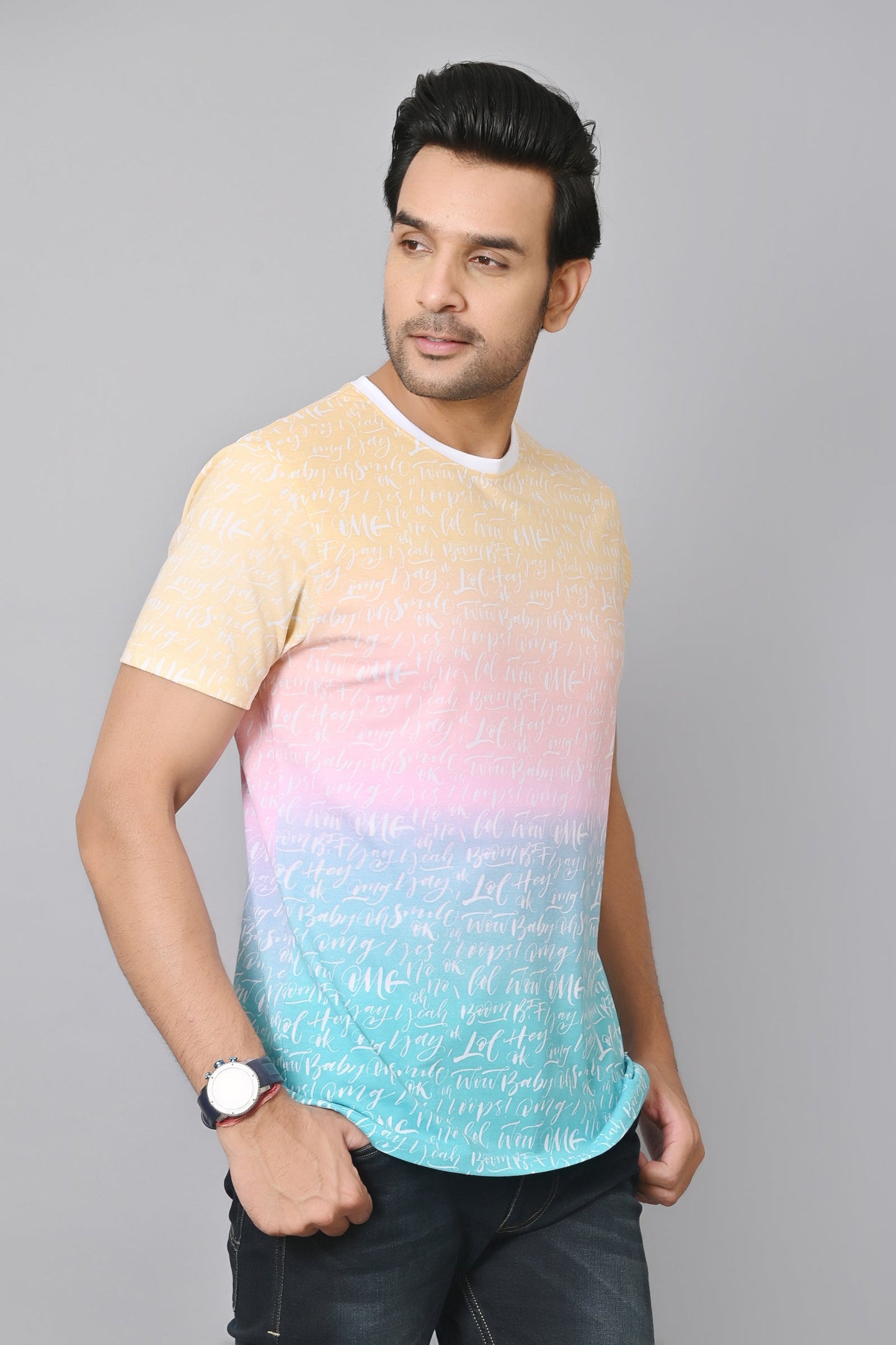 Arbour Men Printed Round Neck Cotton Blend Multicolor T-Shirt