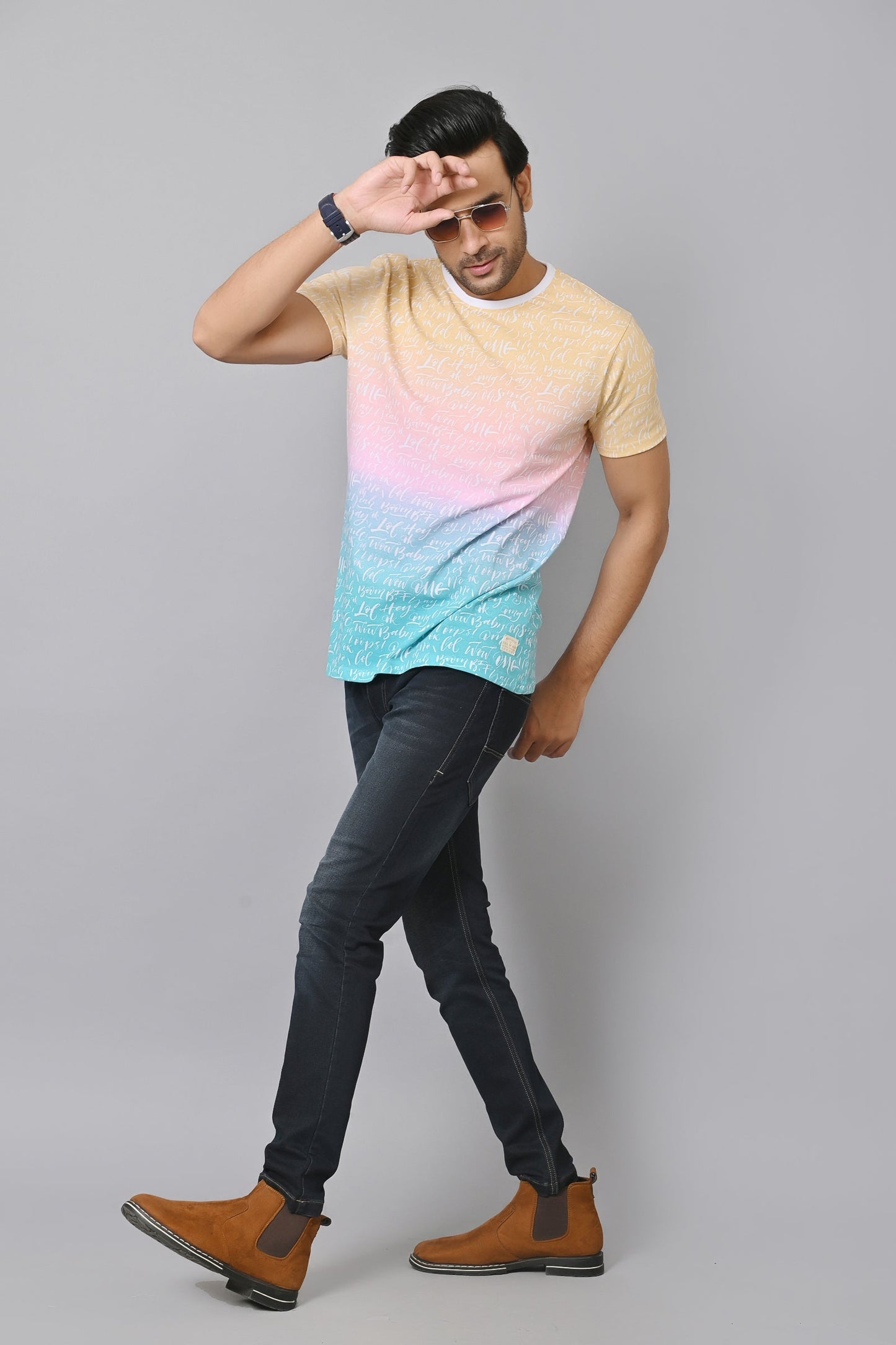 Arbour Men Printed Round Neck Cotton Blend Multicolor T-Shirt