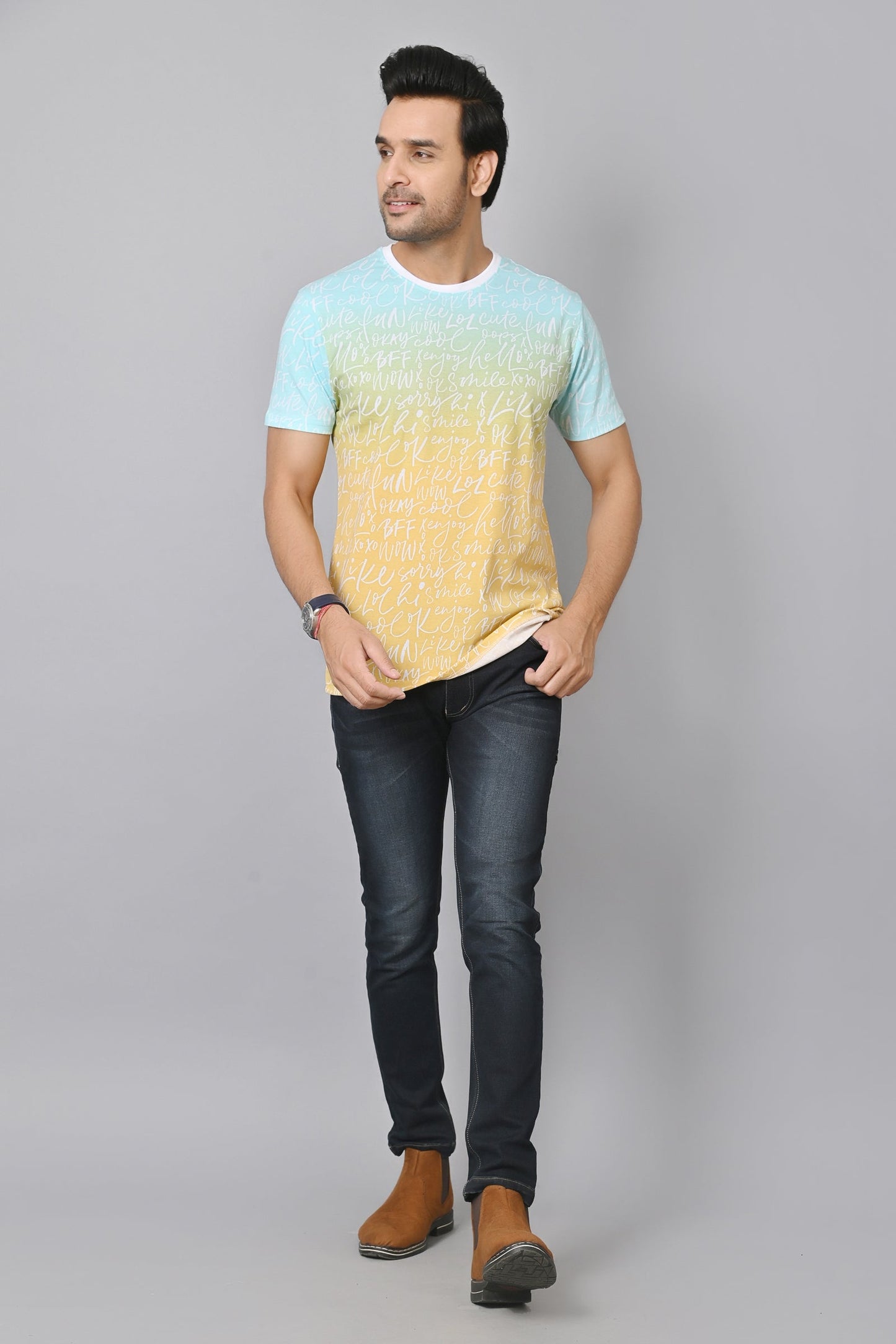 Arbour Men Printed Round Neck Cotton Blend Multicolor T-Shirt