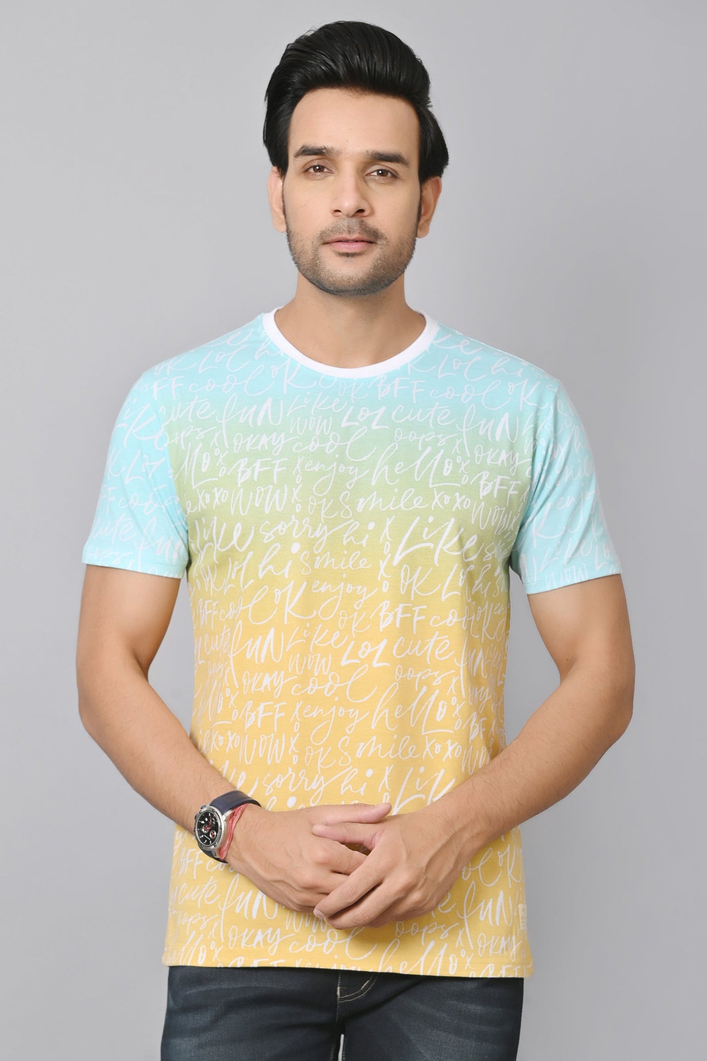 Arbour Men Printed Round Neck Cotton Blend Multicolor T-Shirt