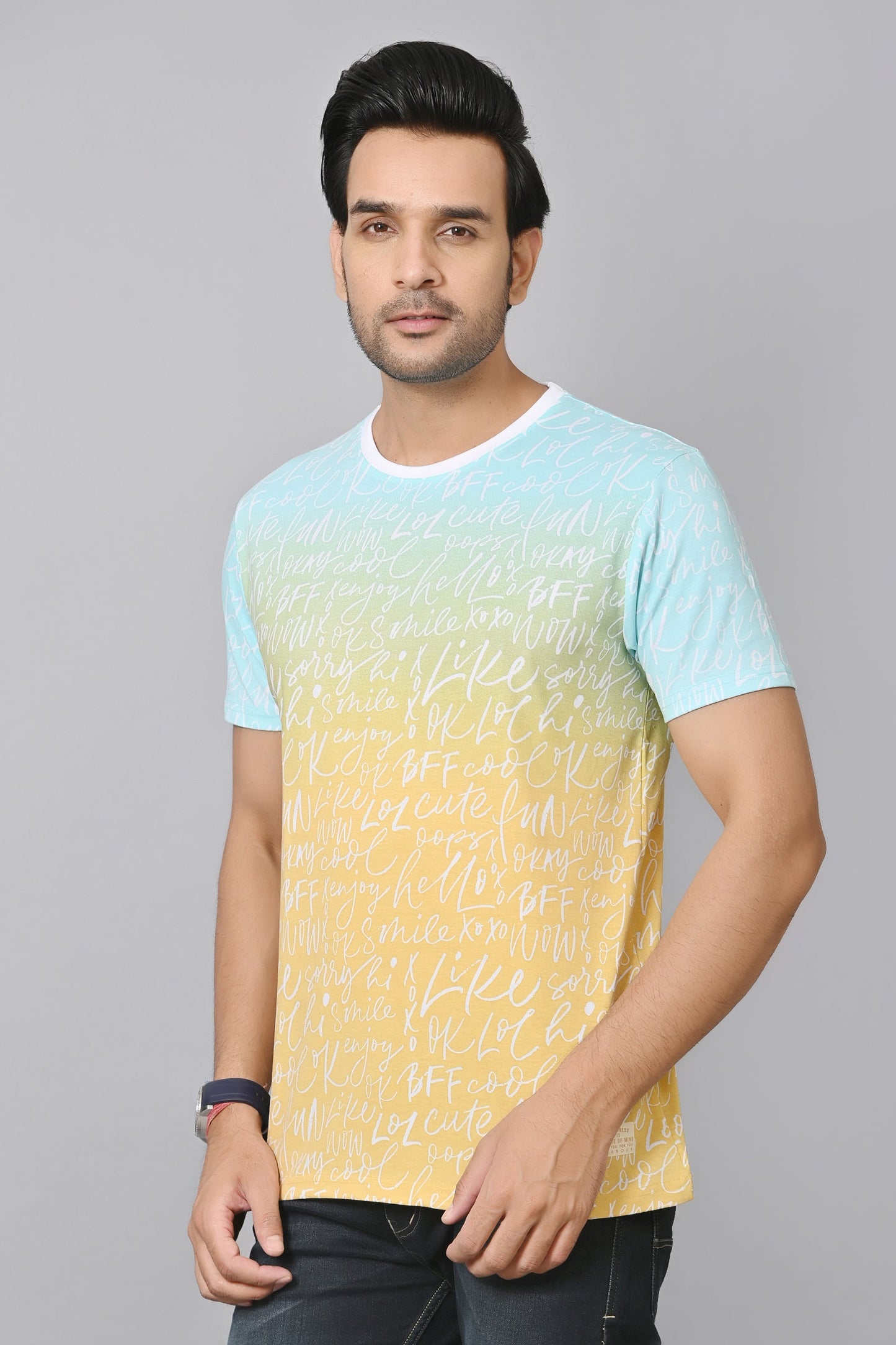 Arbour Men Printed Round Neck Cotton Blend Multicolor T-Shirt