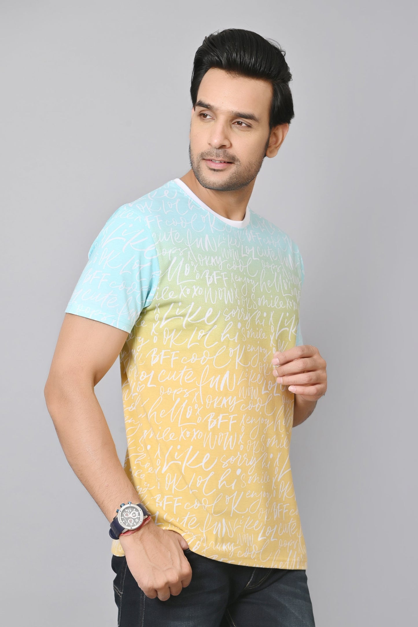 Arbour Men Printed Round Neck Cotton Blend Multicolor T-Shirt