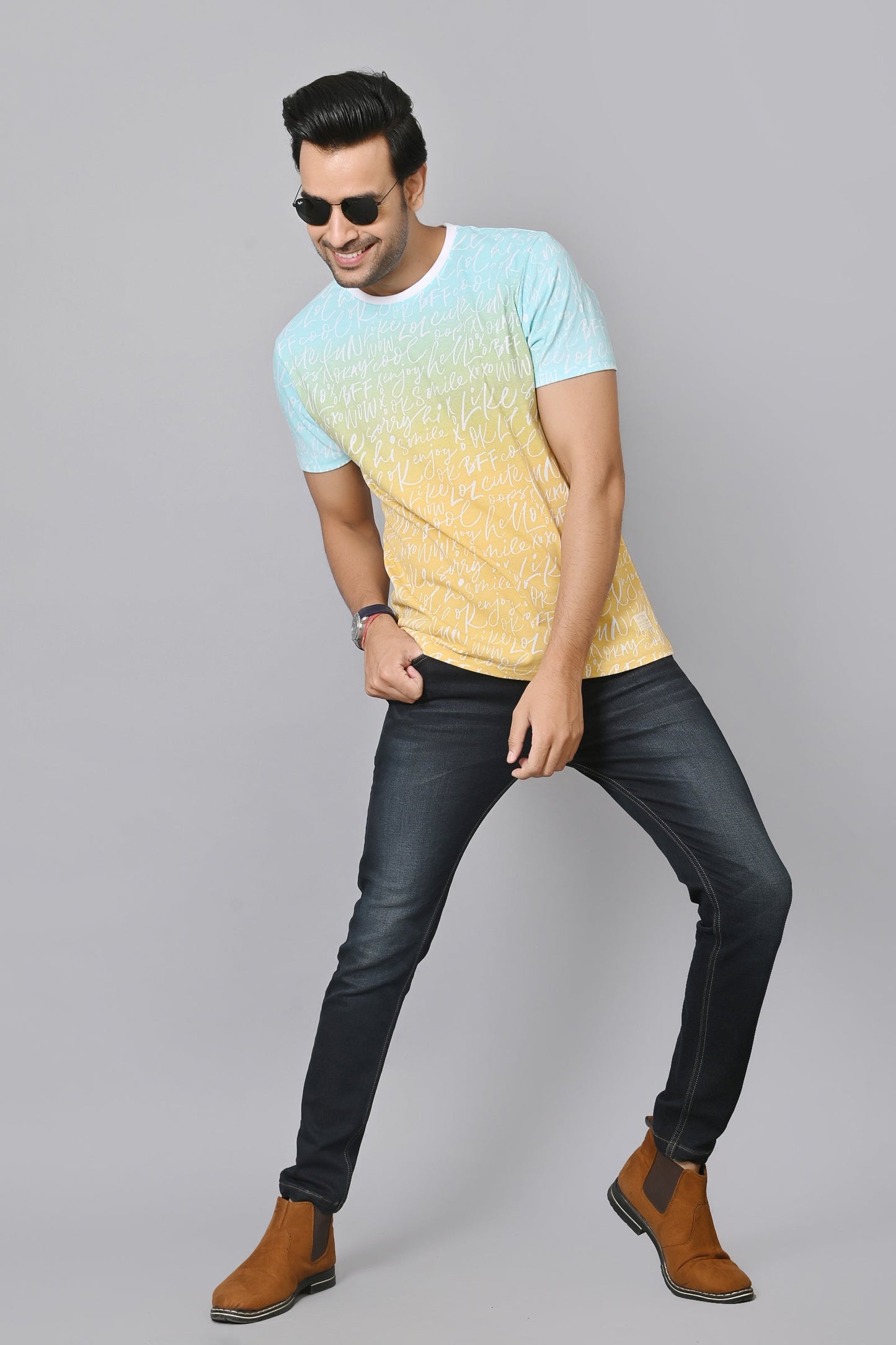 Arbour Men Printed Round Neck Cotton Blend Multicolor T-Shirt