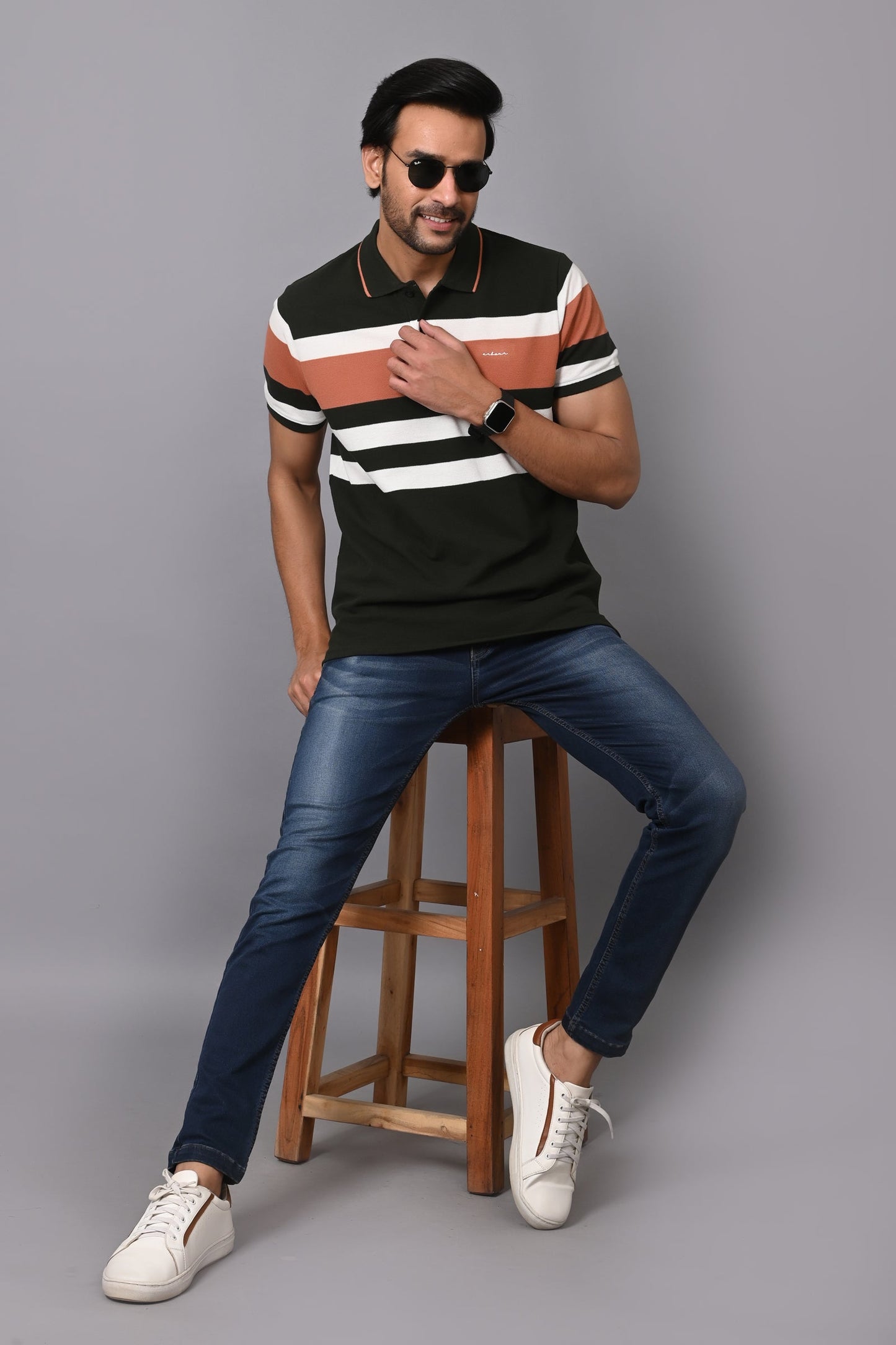 Arbour Men Polo Neck Stripes Casual Half Sleeves T-Shirt