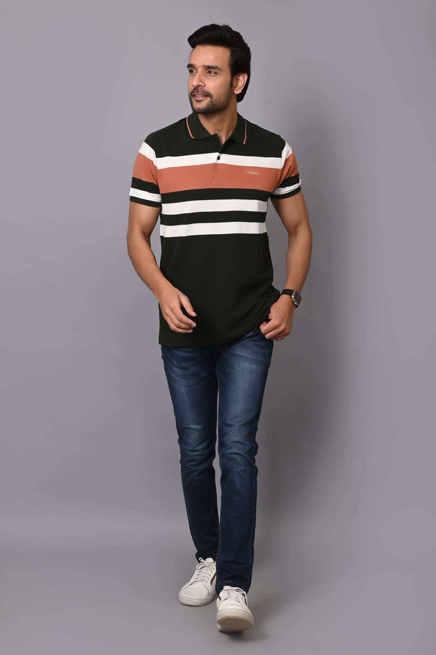 Arbour Men Polo Neck Stripes Casual Half Sleeves T-Shirt