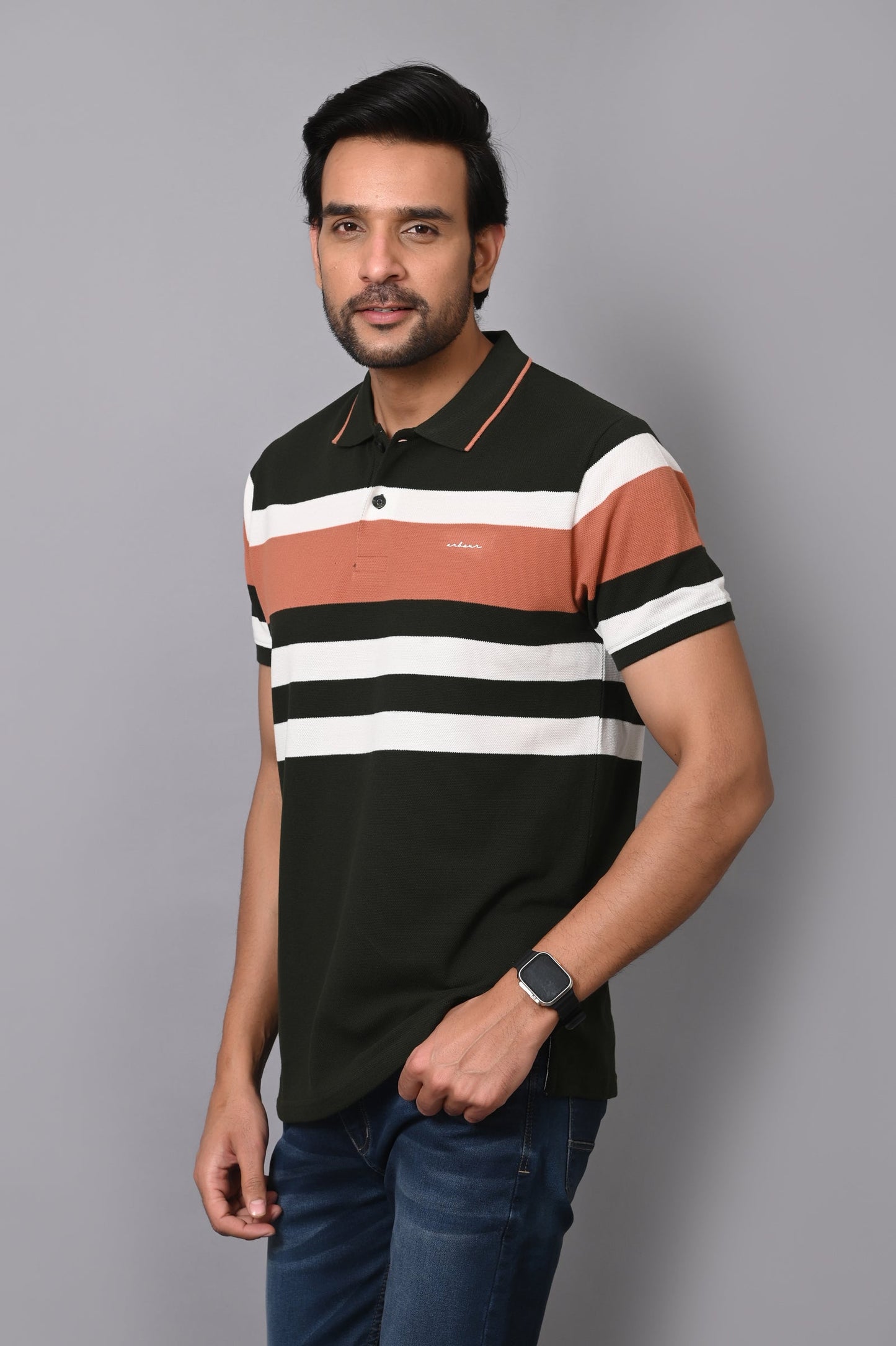 Arbour Men Polo Neck Stripes Casual Half Sleeves T-Shirt