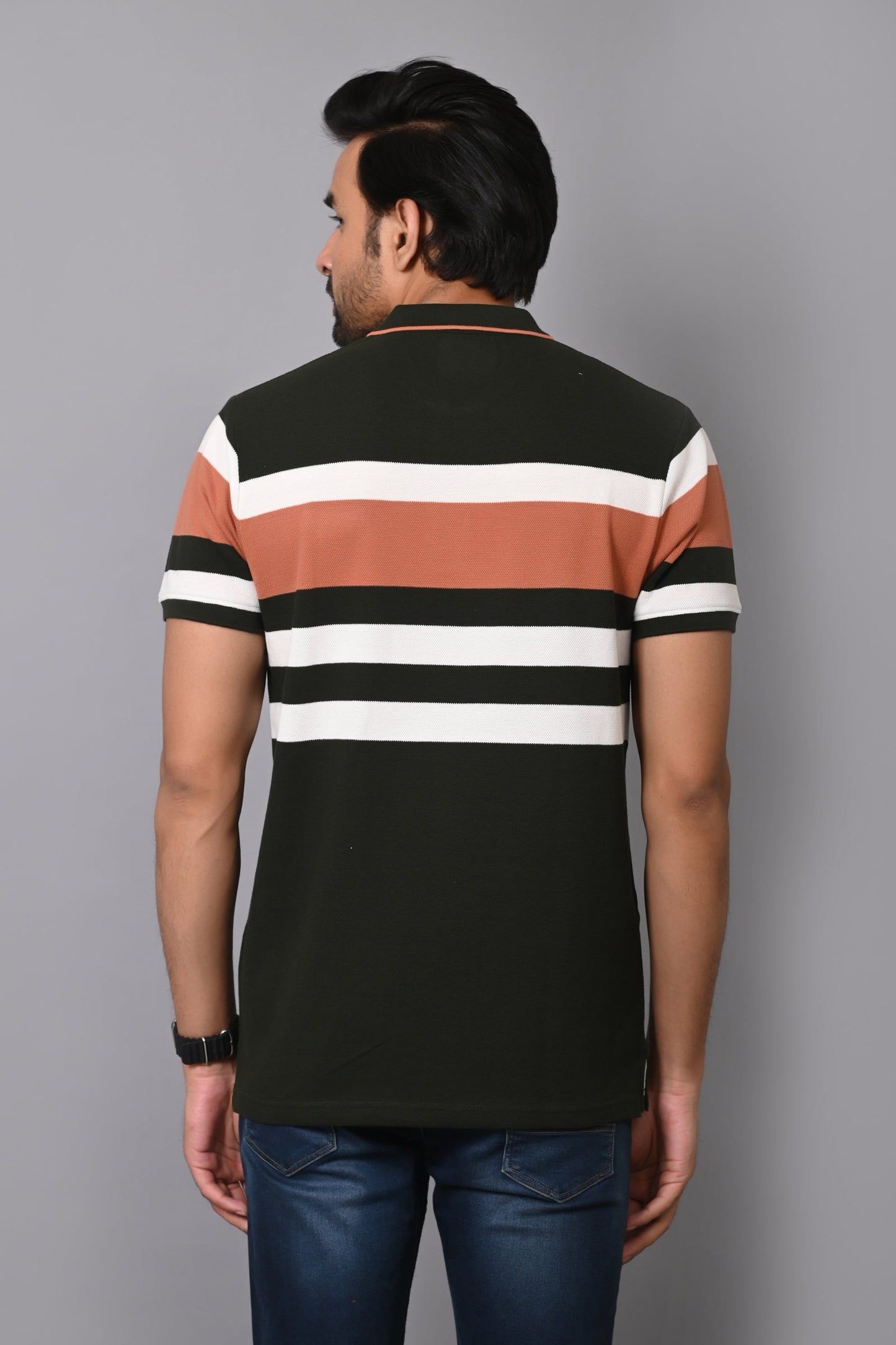 Arbour Men Polo Neck Stripes Casual Half Sleeves T-Shirt