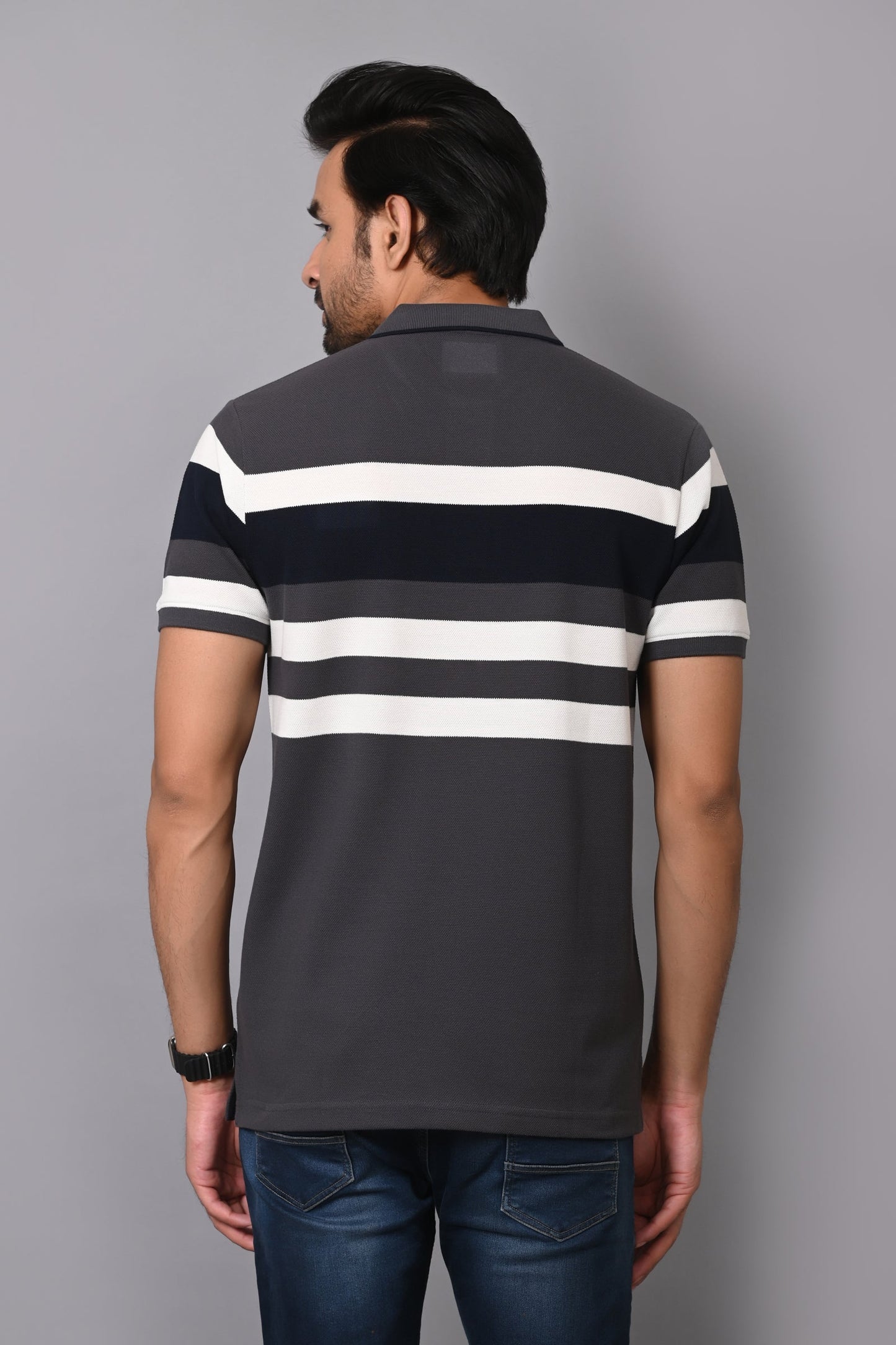 Arbour Men Polo Neck Stripes Casual Half Sleeves T-Shirt