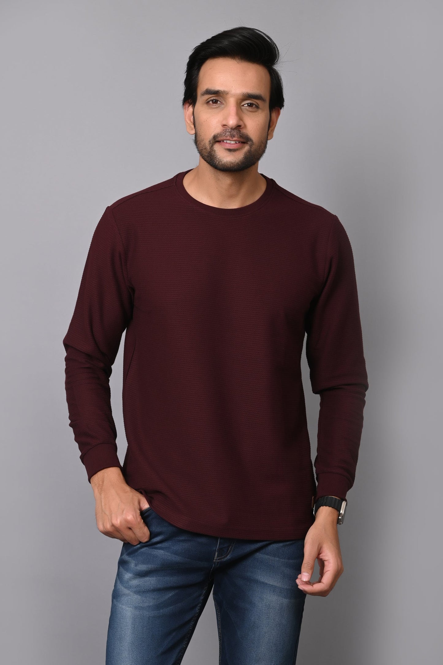 Arbour Men Round Neck Slim Fit Full Sleeves T-Shirt