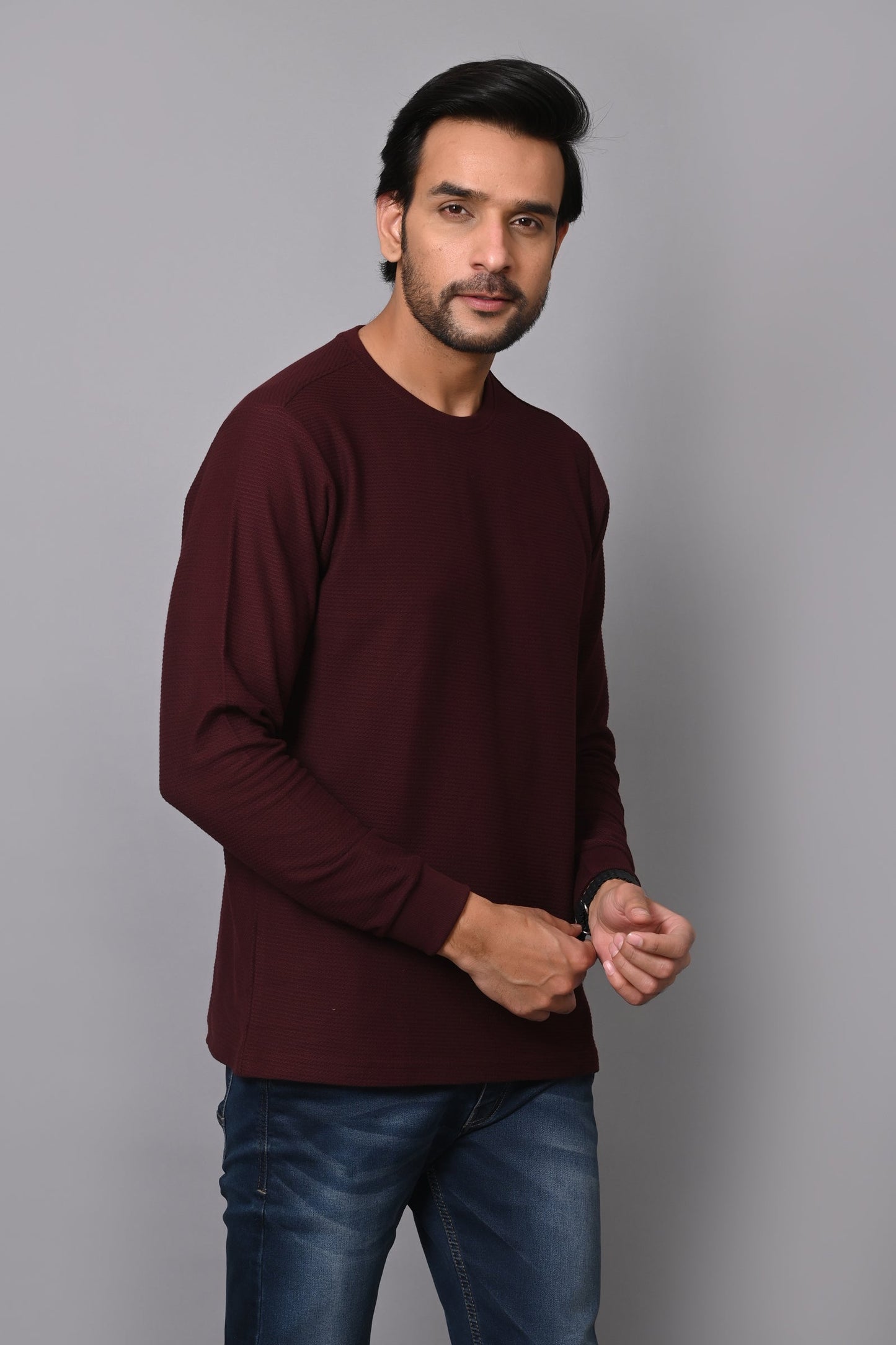 Arbour Men Round Neck Slim Fit Full Sleeves T-Shirt