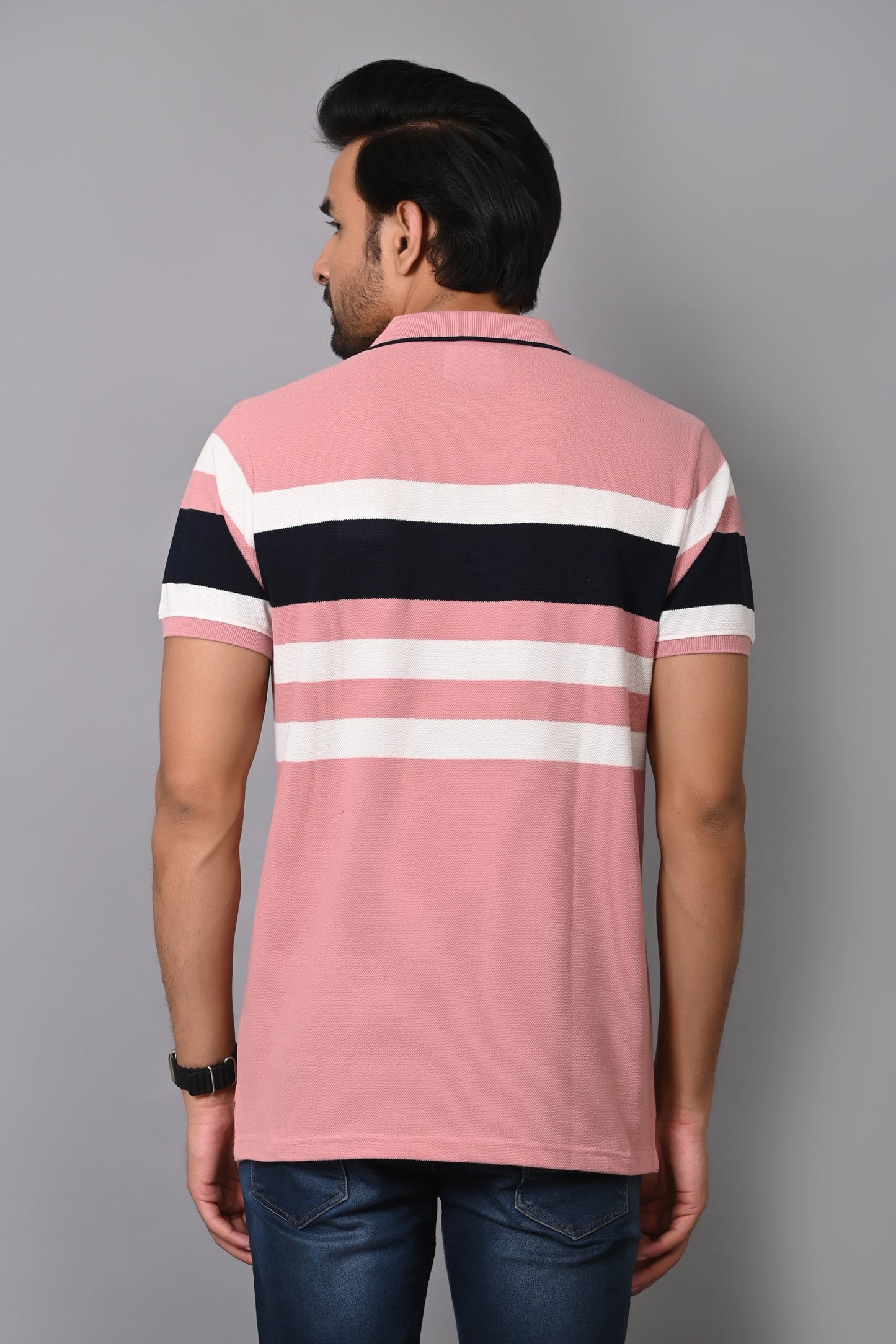 Arbour Men Polo Neck Stripes Casual Half Sleeves T-Shirt