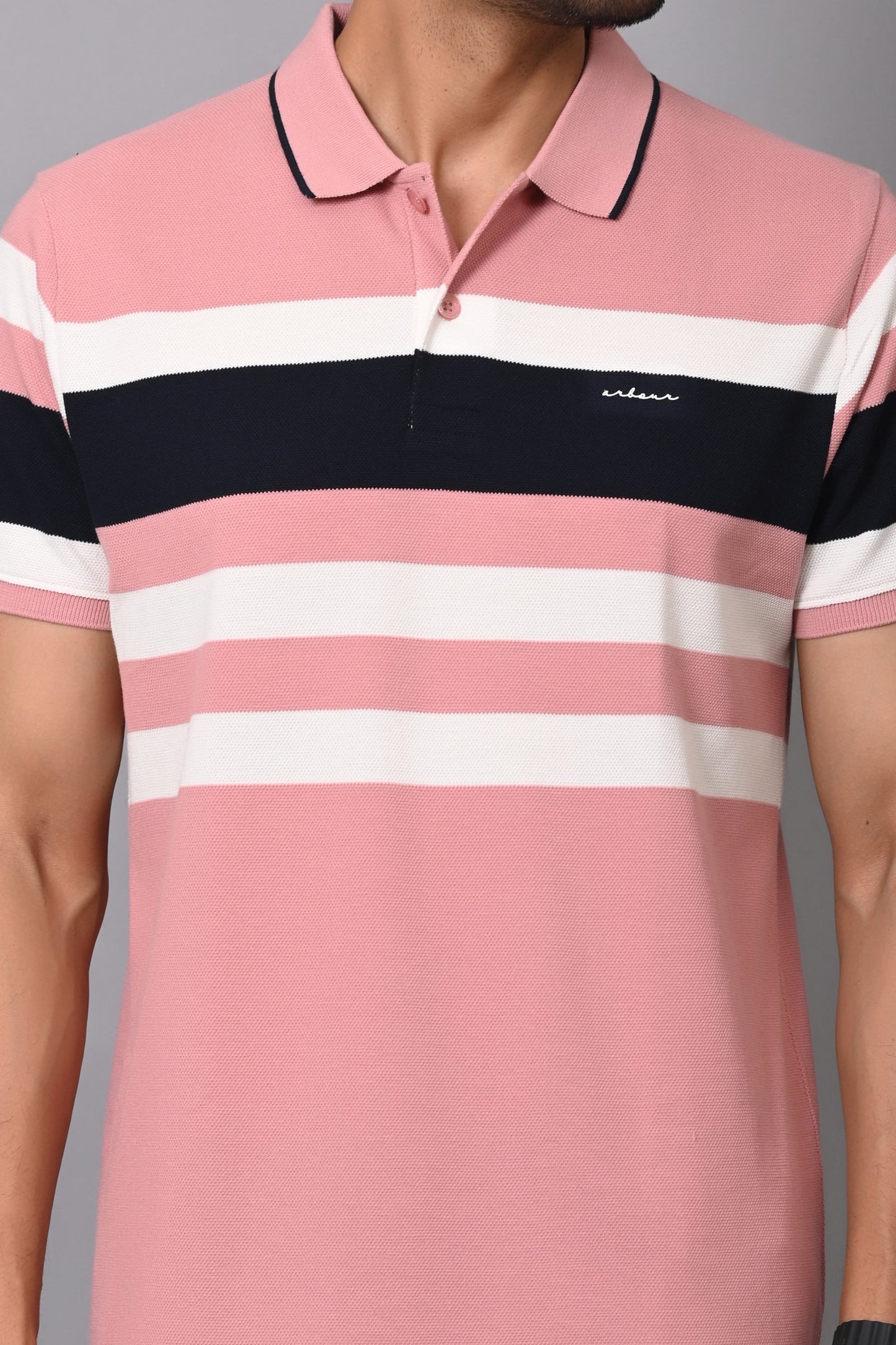 Arbour Men Polo Neck Stripes Casual Half Sleeves T-Shirt