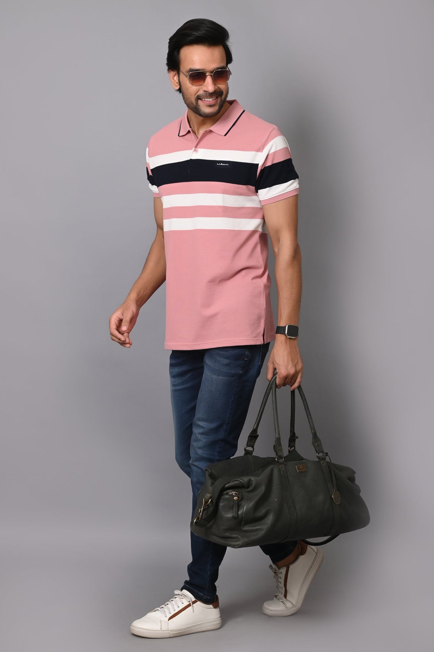 Arbour Men Polo Neck Stripes Casual Half Sleeves T-Shirt