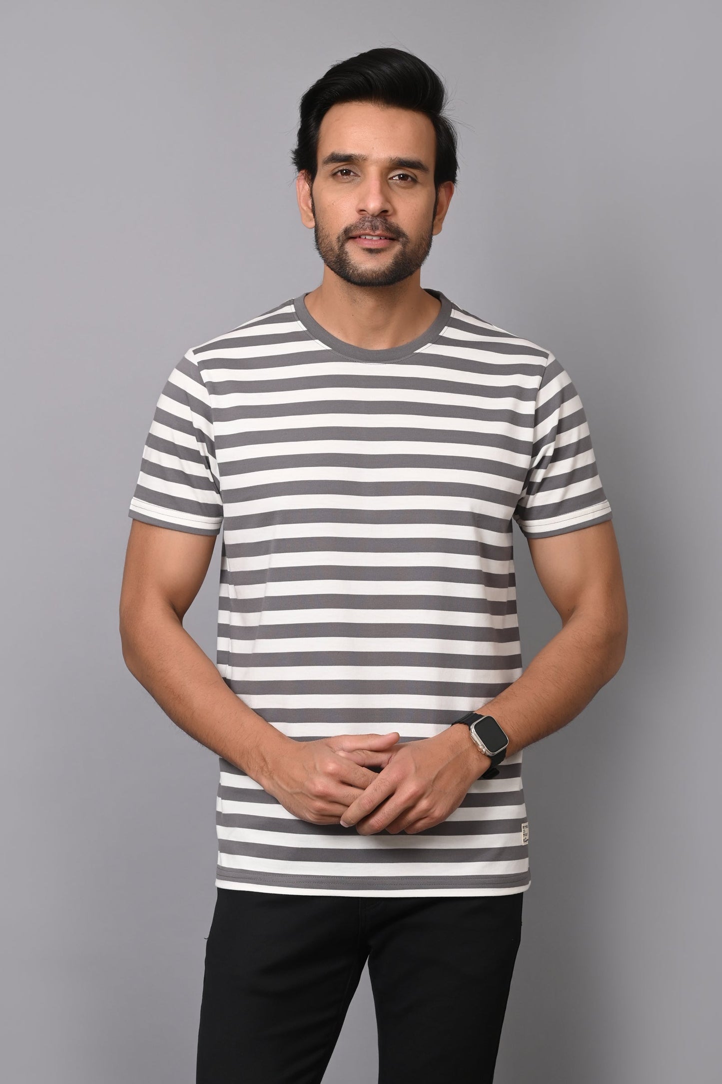 Arbour Men Round Neck Stripes Half Sleeves T-Shirt