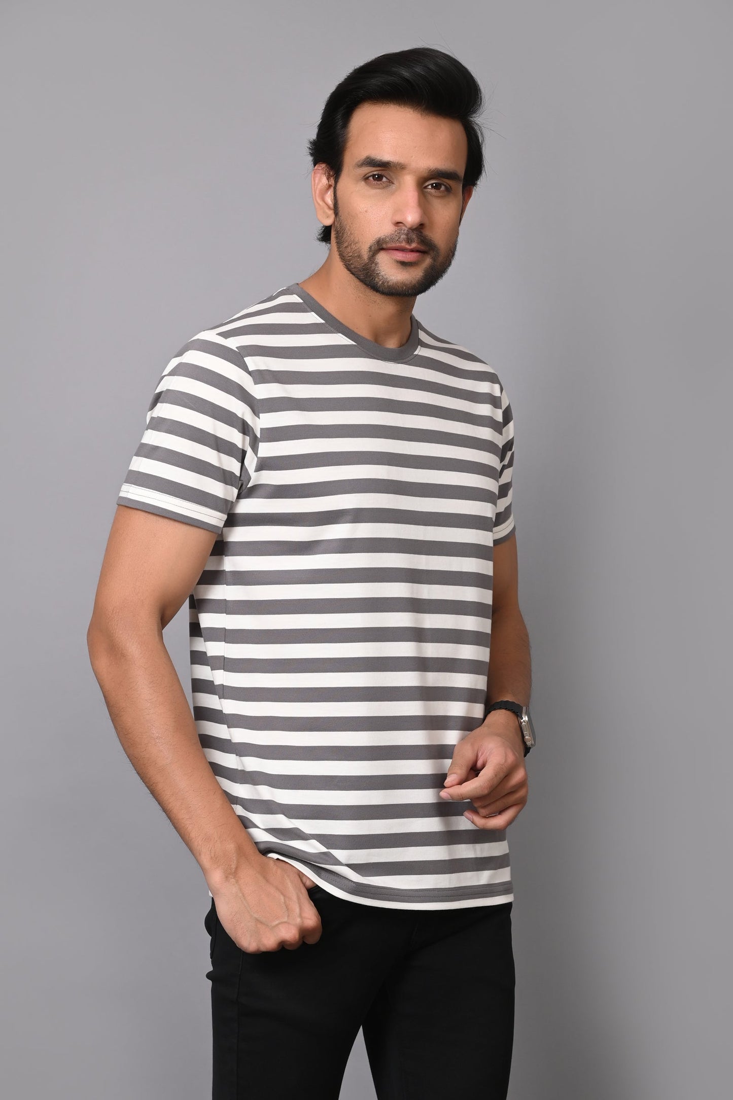 Arbour Men Round Neck Stripes Half Sleeves T-Shirt