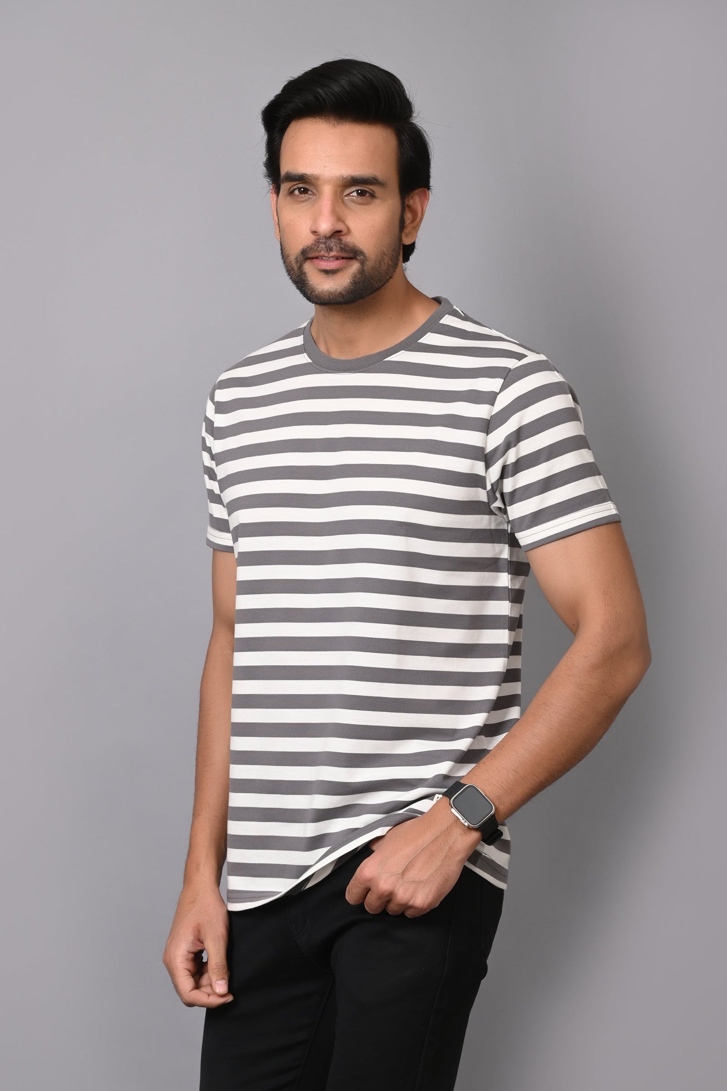 Arbour Men Round Neck Stripes Half Sleeves T-Shirt