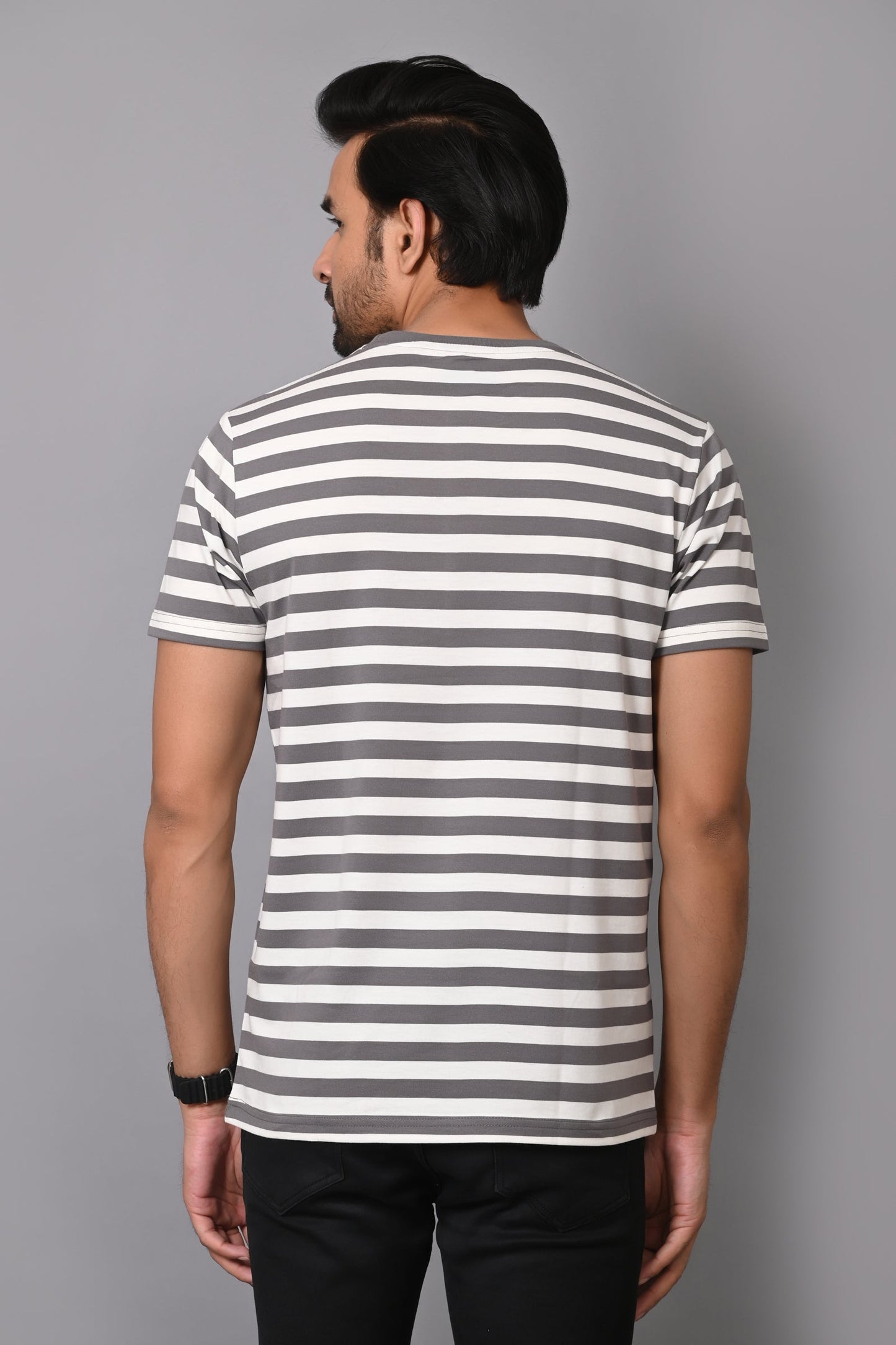 Arbour Men Round Neck Stripes Half Sleeves T-Shirt