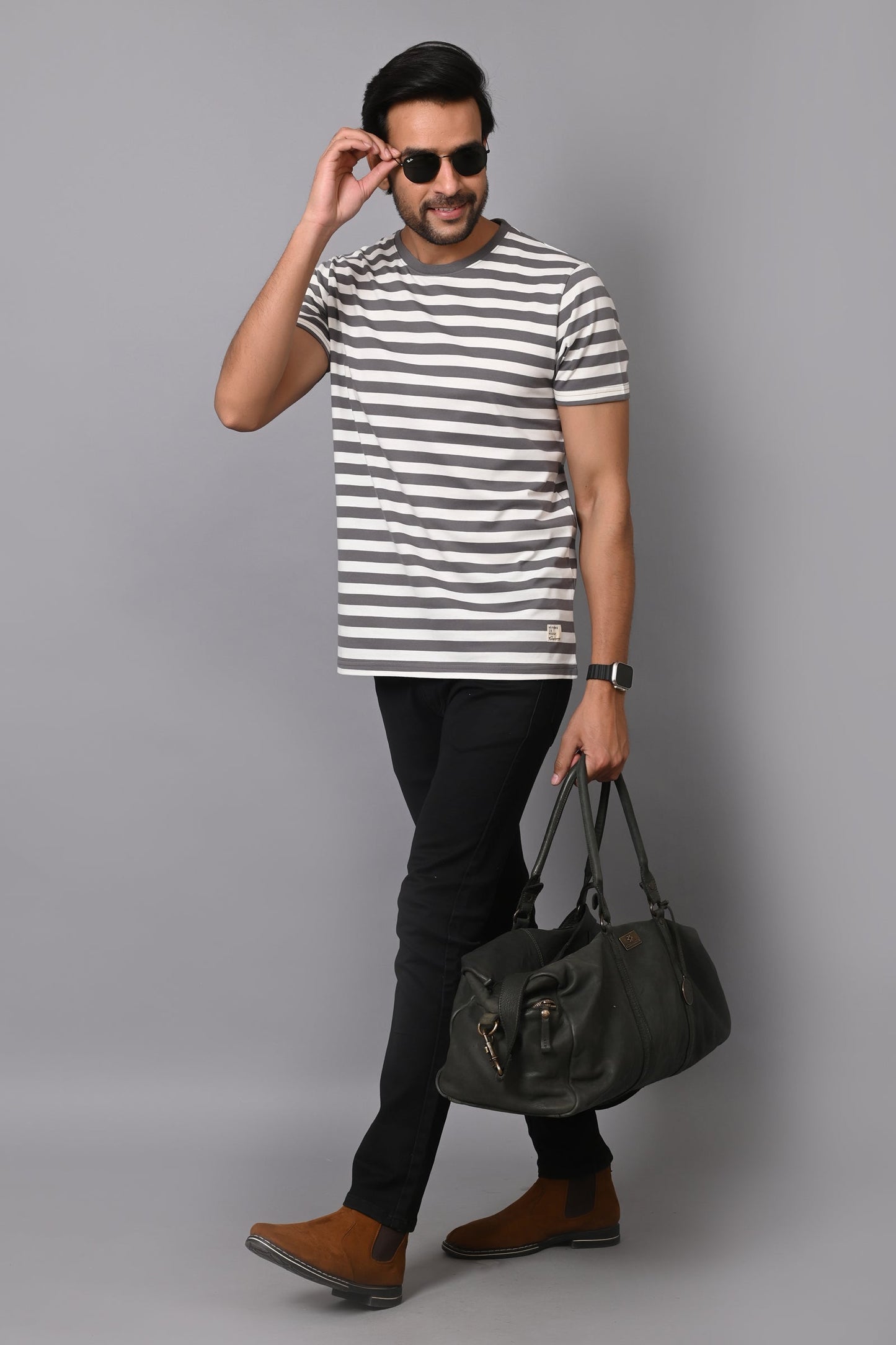 Arbour Men Round Neck Stripes Half Sleeves T-Shirt