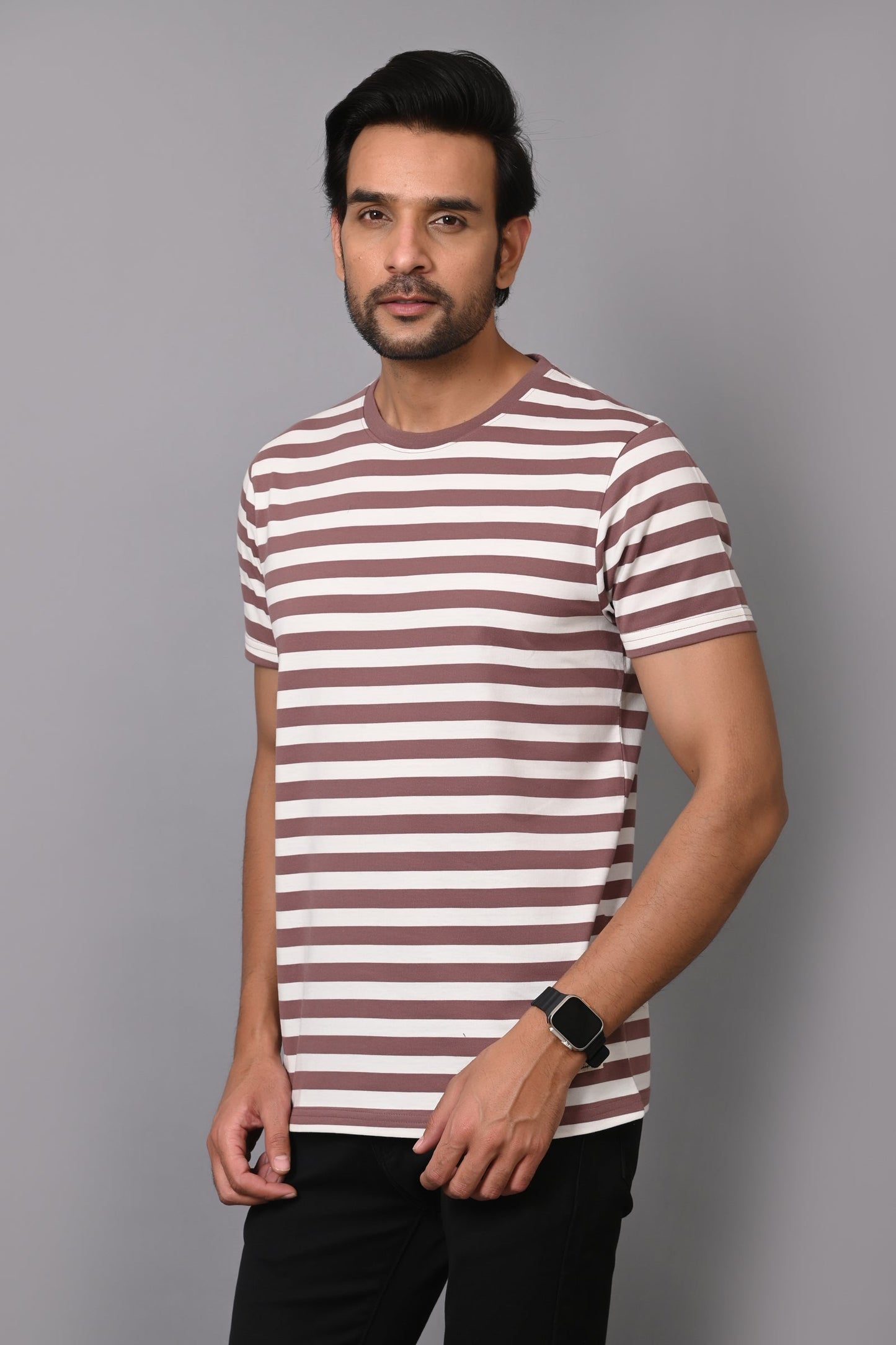 Arbour Men Round Neck Stripes Half Sleeves T-Shirt