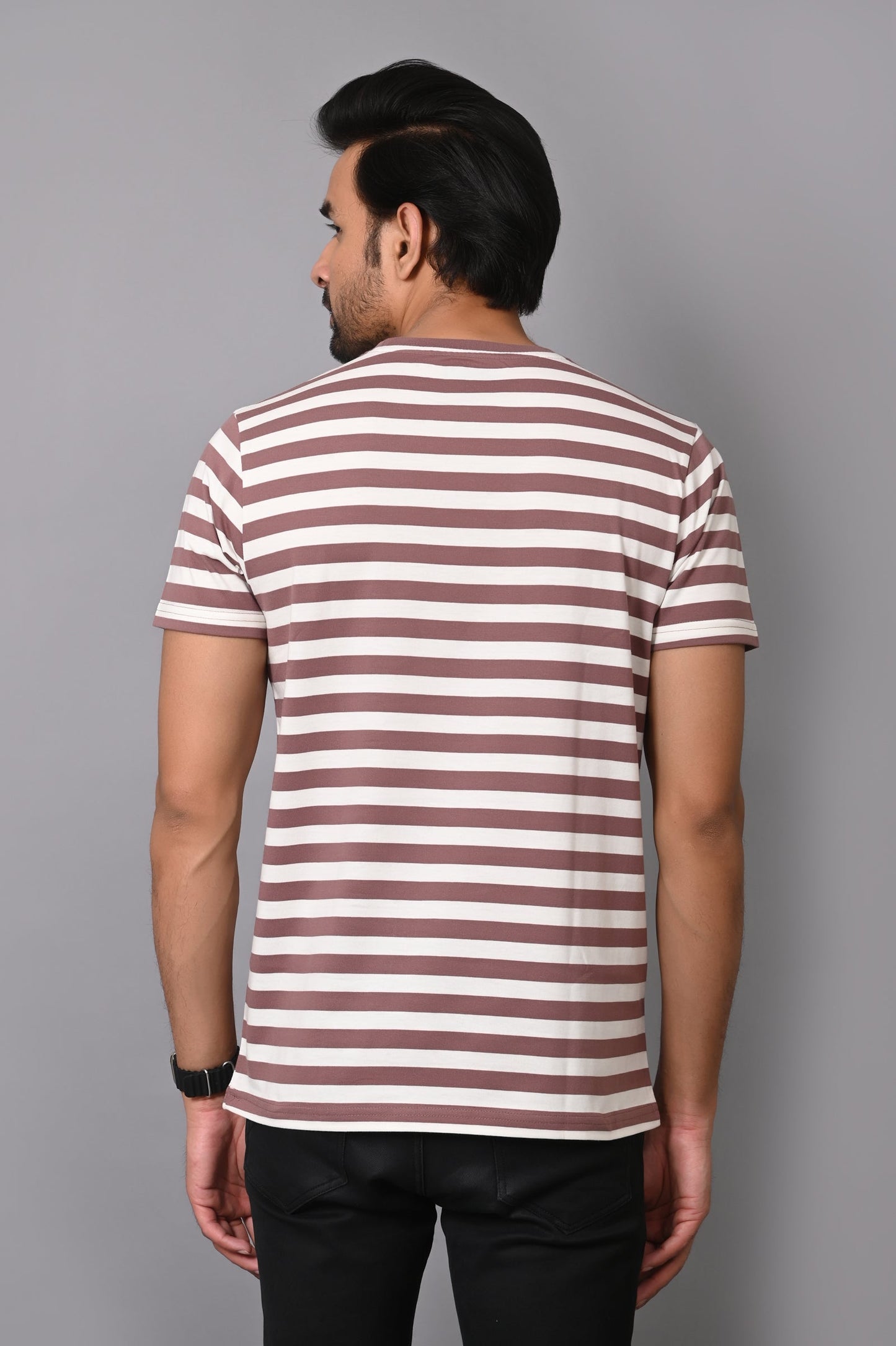 Arbour Men Round Neck Stripes Half Sleeves T-Shirt