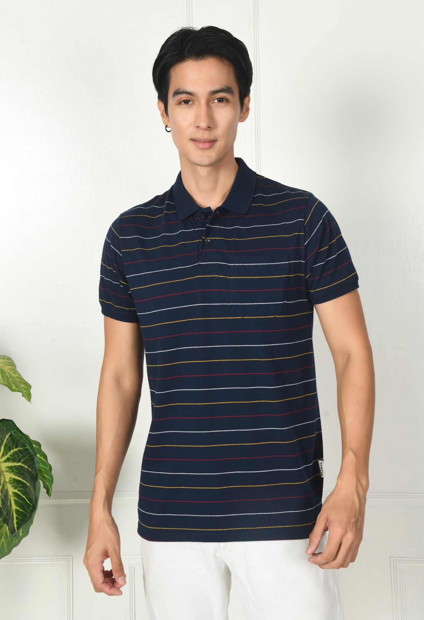 Arbour Men Polo Neck Stripes Pocket Half sleeves T-Shirt