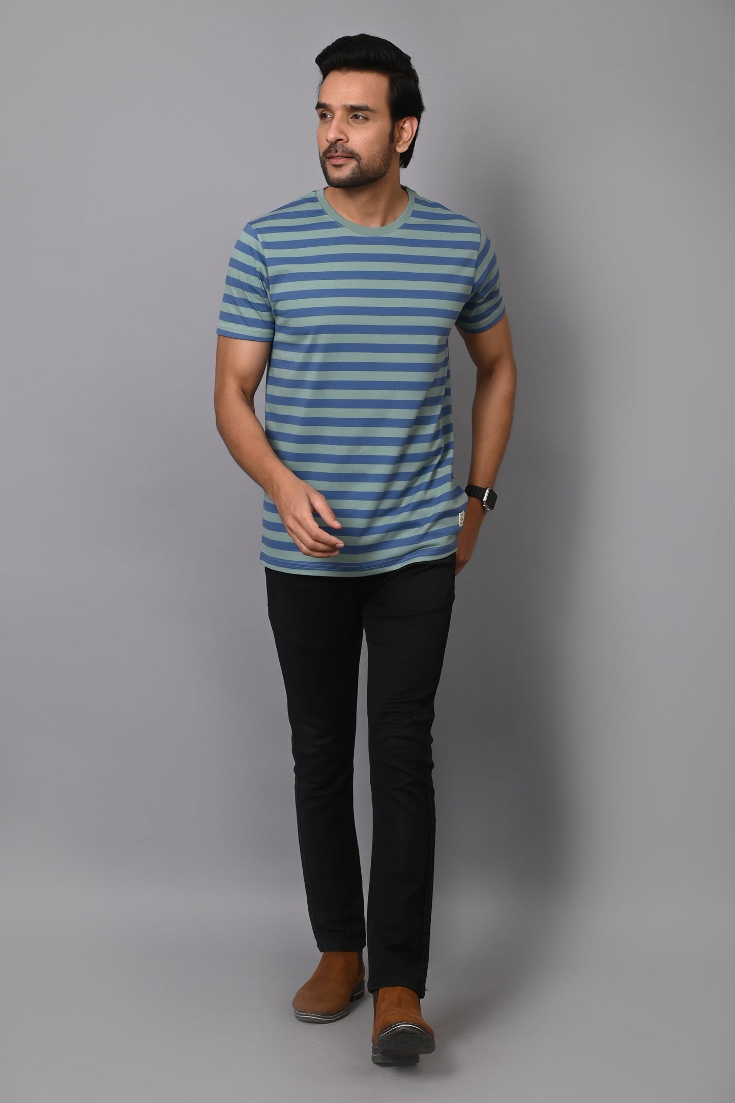 Arbour Men Round Neck Stripes Half Sleeves T-Shirt