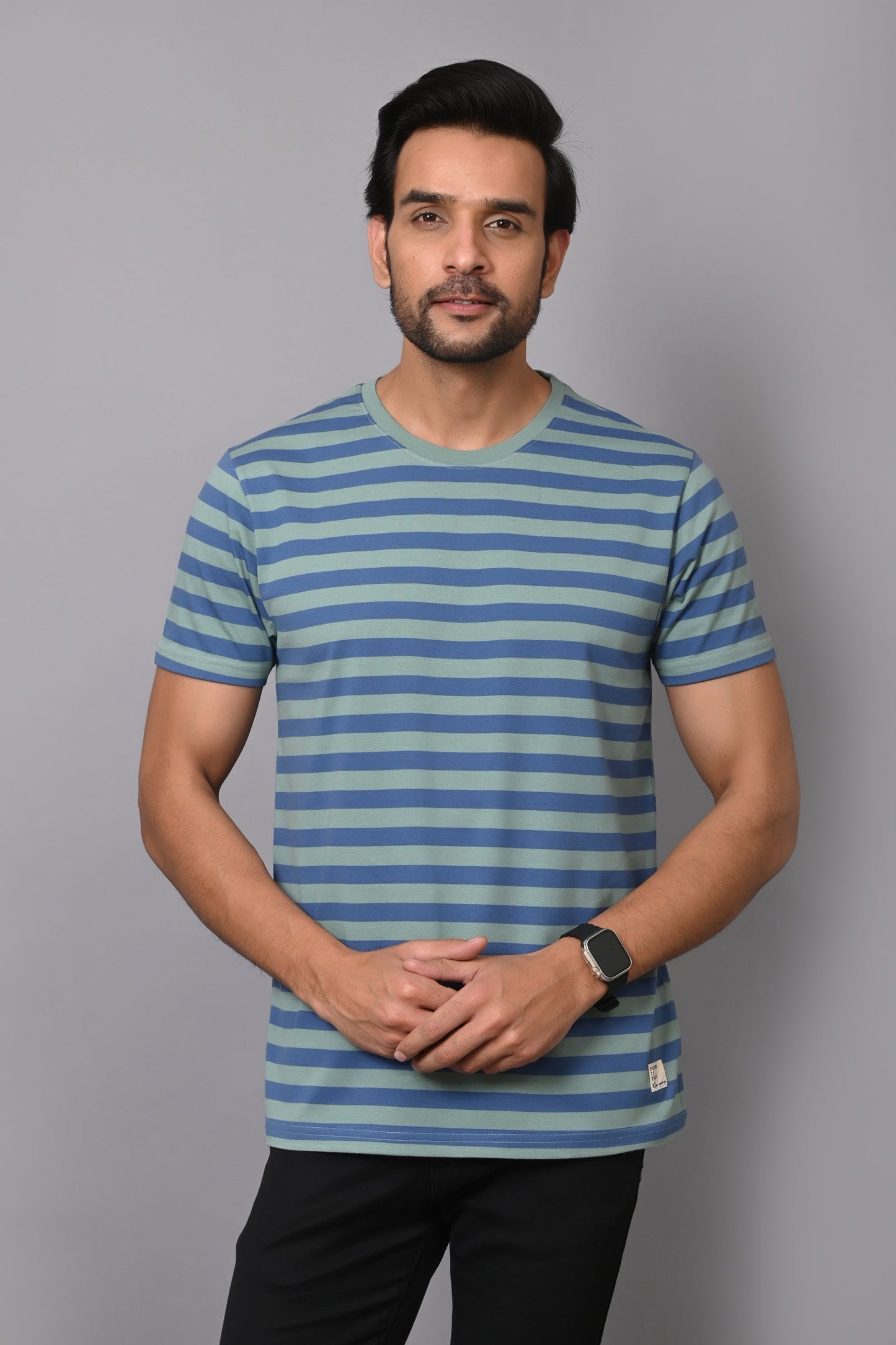 Arbour Men Round Neck Stripes Half Sleeves T-Shirt