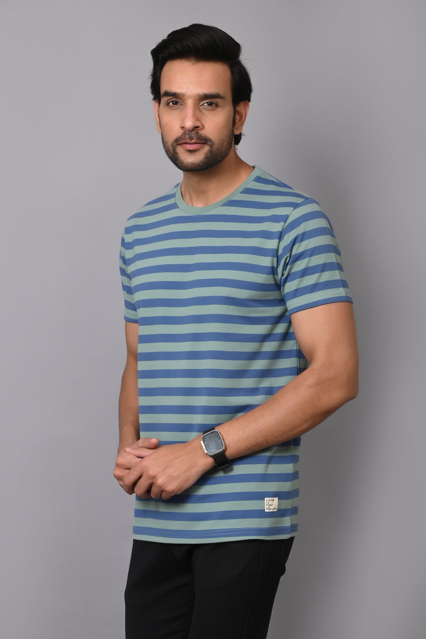 Arbour Men Round Neck Stripes Half Sleeves T-Shirt