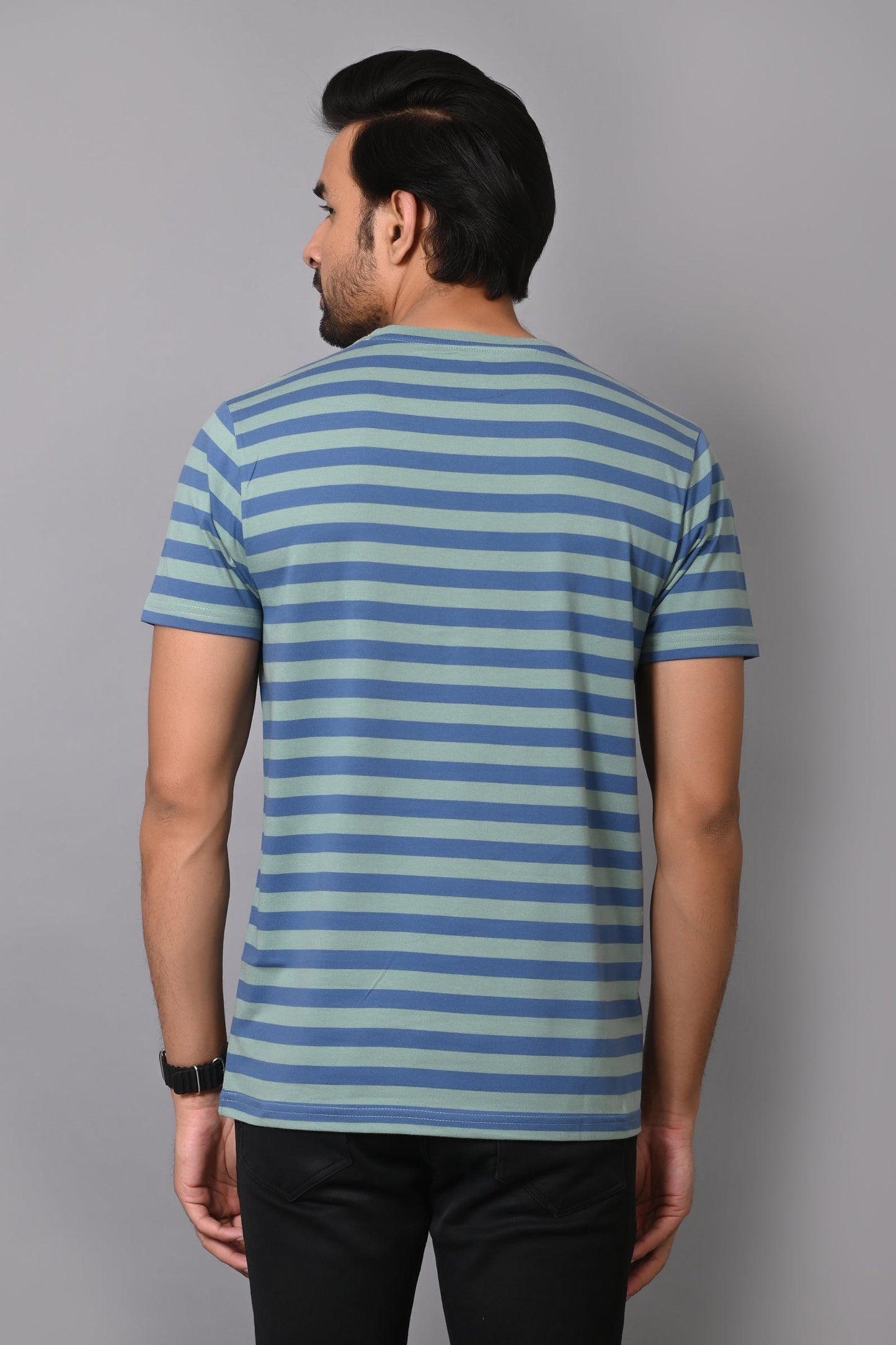 Arbour Men Round Neck Stripes Half Sleeves T-Shirt