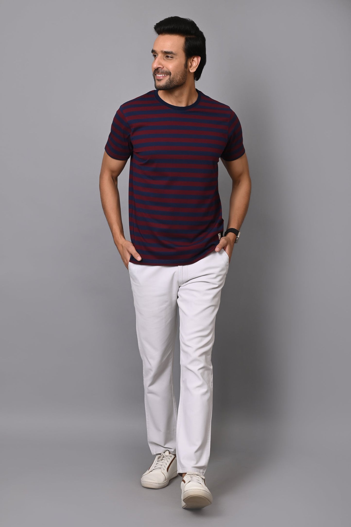 Arbour Men Round Neck Stripes Half Sleeves T-Shirt