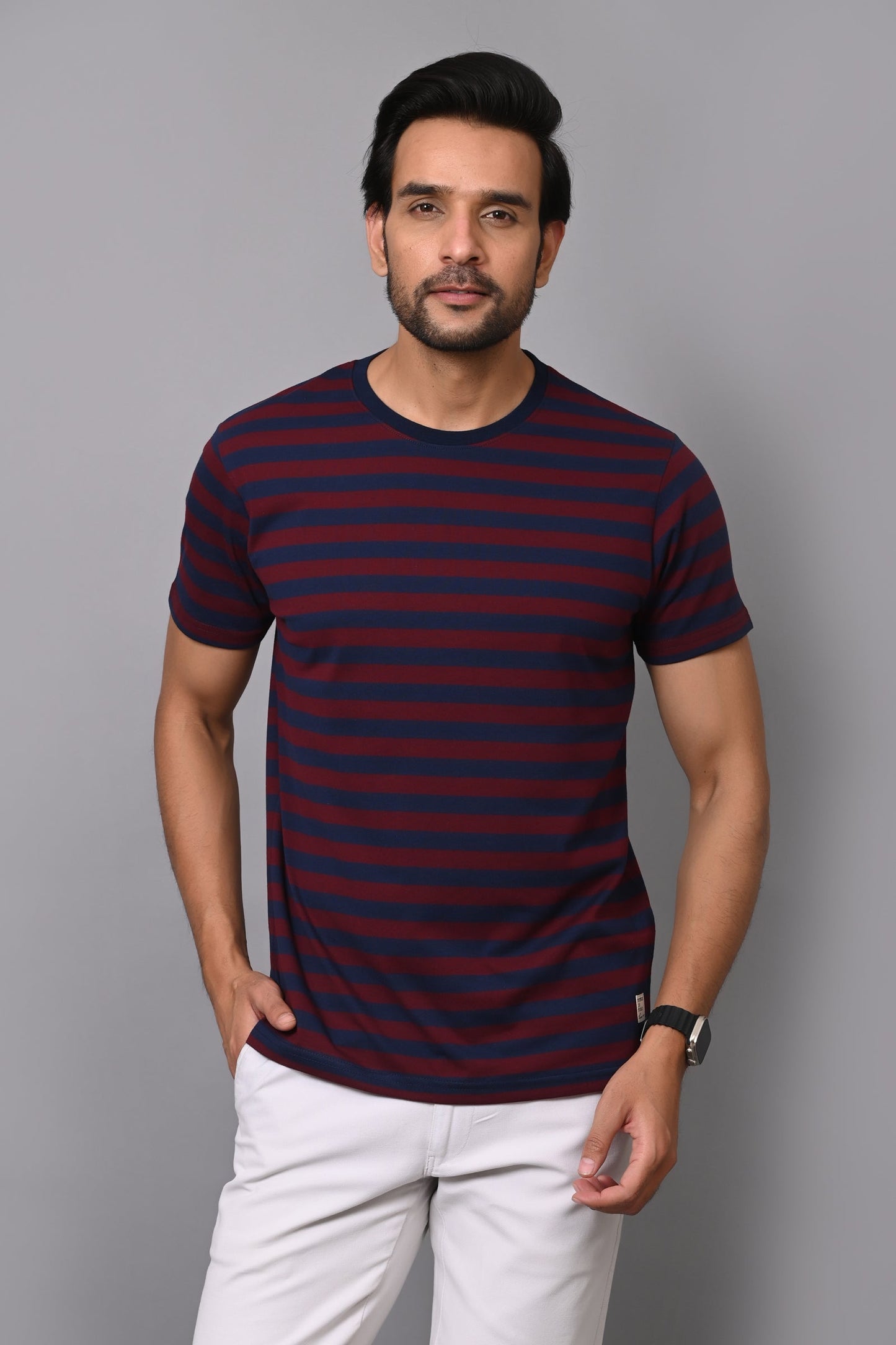 Arbour Men Round Neck Stripes Half Sleeves T-Shirt