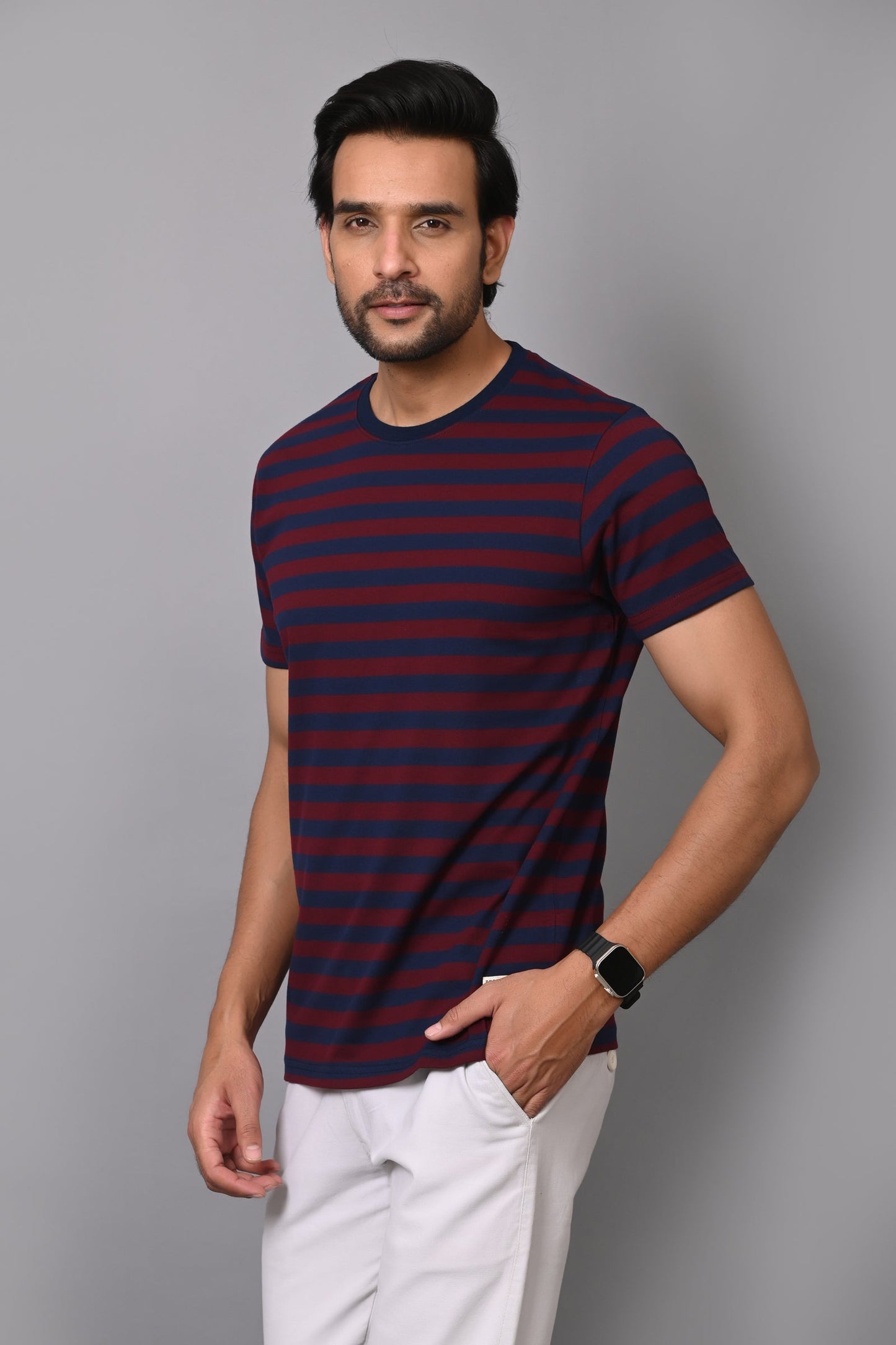 Arbour Men Round Neck Stripes Half Sleeves T-Shirt