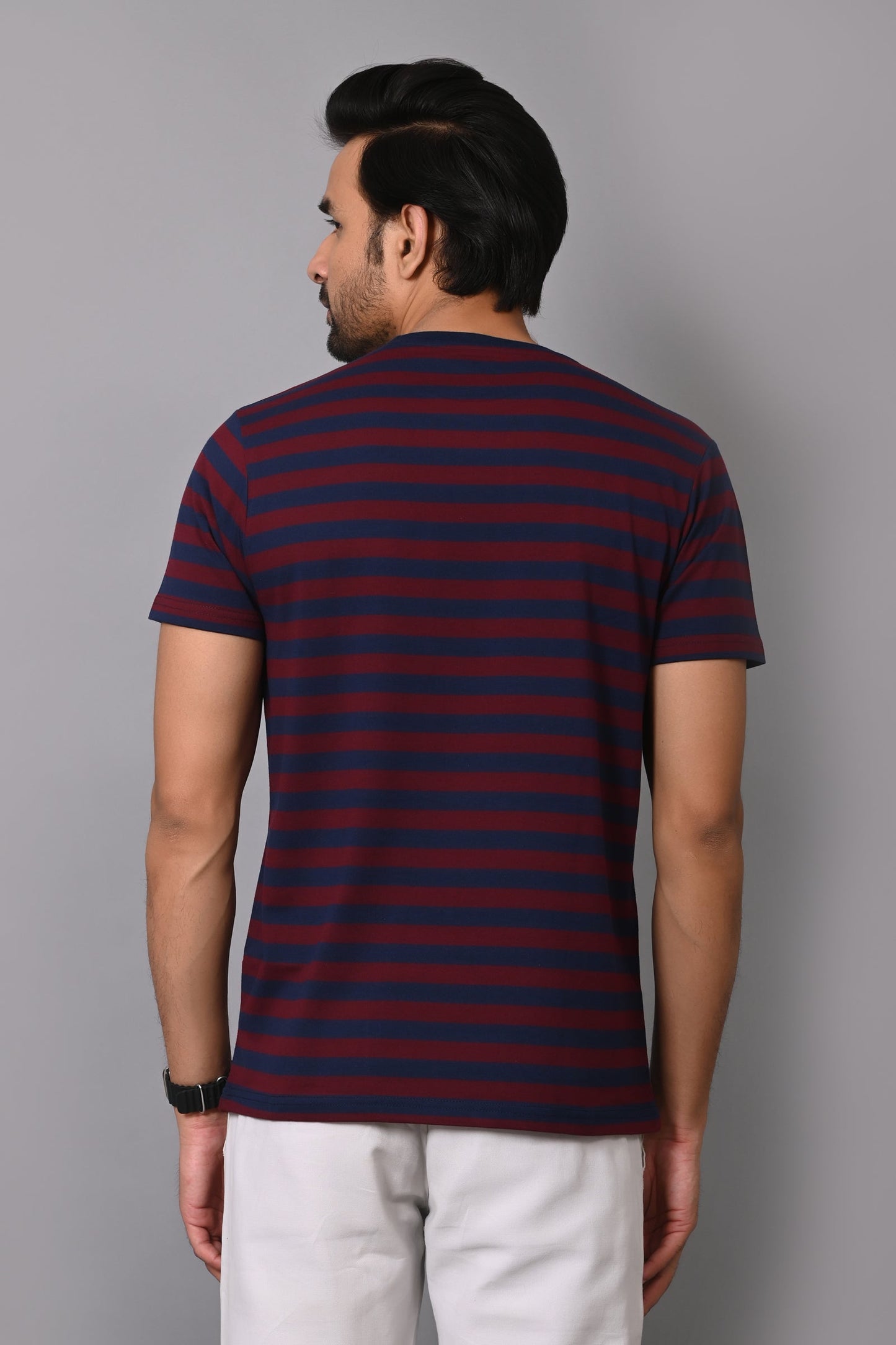 Arbour Men Round Neck Stripes Half Sleeves T-Shirt