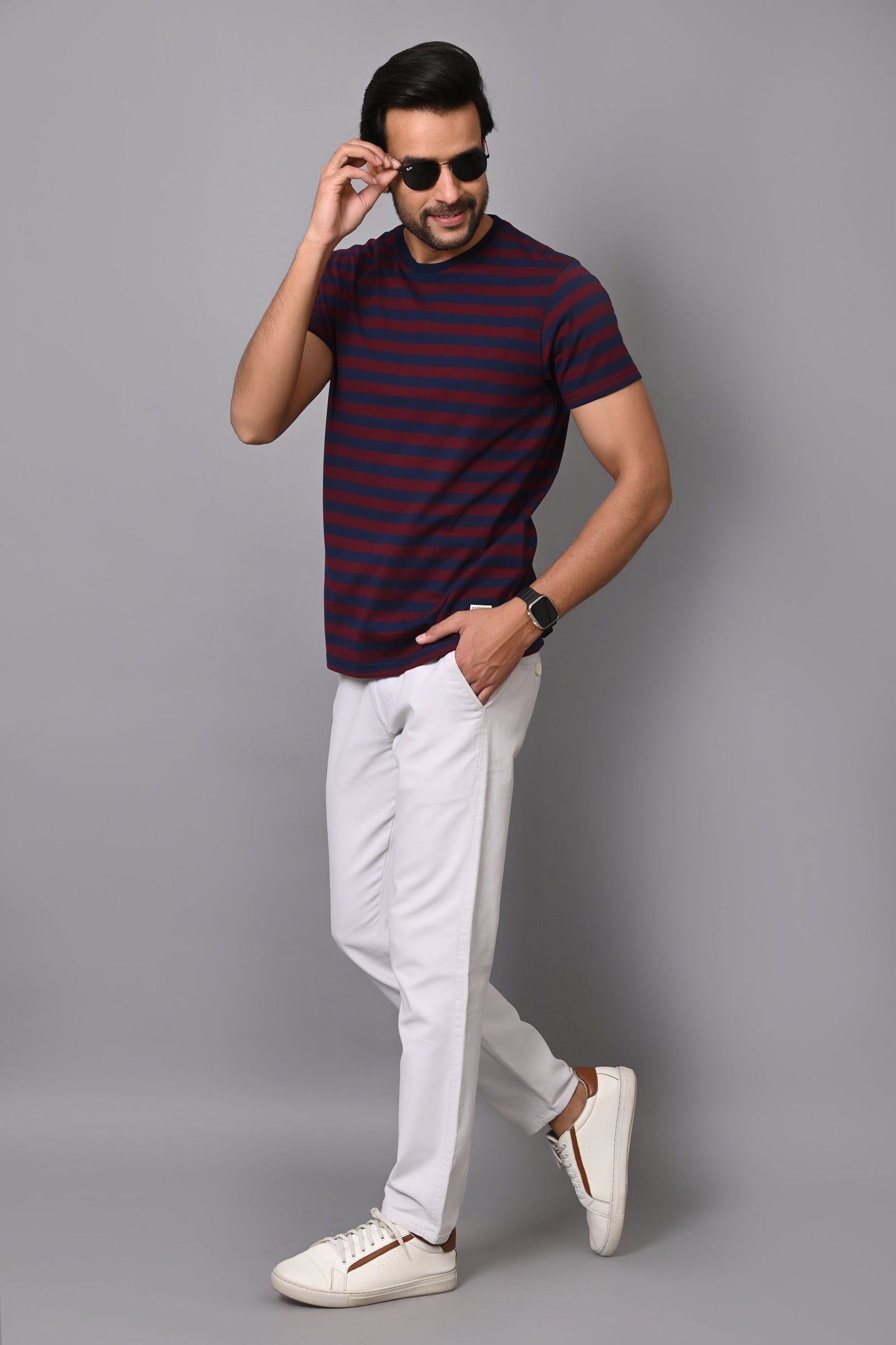 Arbour Men Round Neck Stripes Half Sleeves T-Shirt