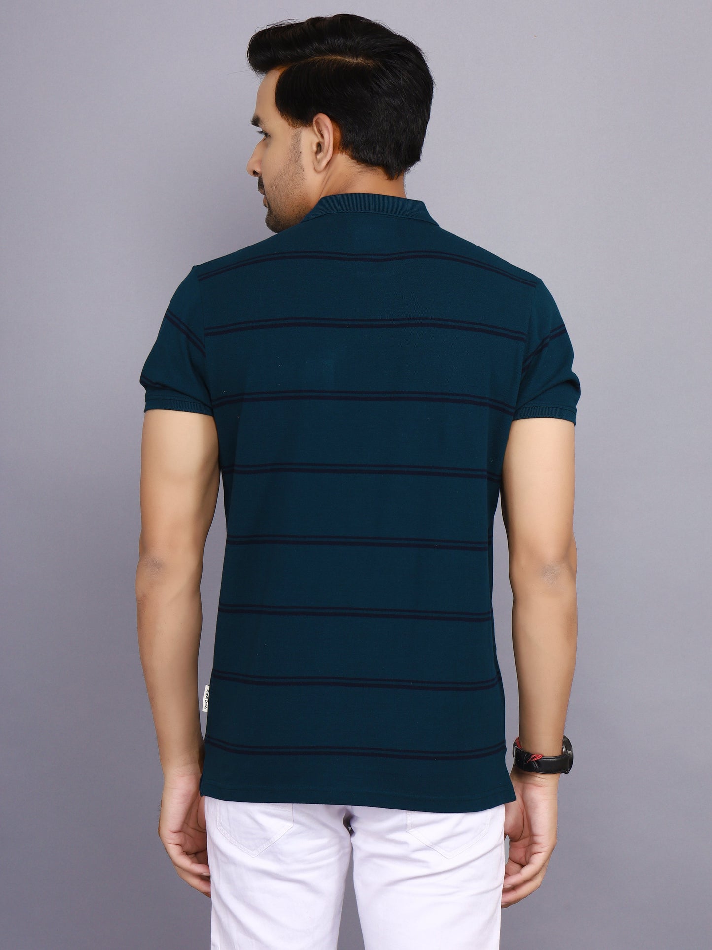 Arbour Men Polo Neck Stripes Pocket Half Sleeves T-Shirt