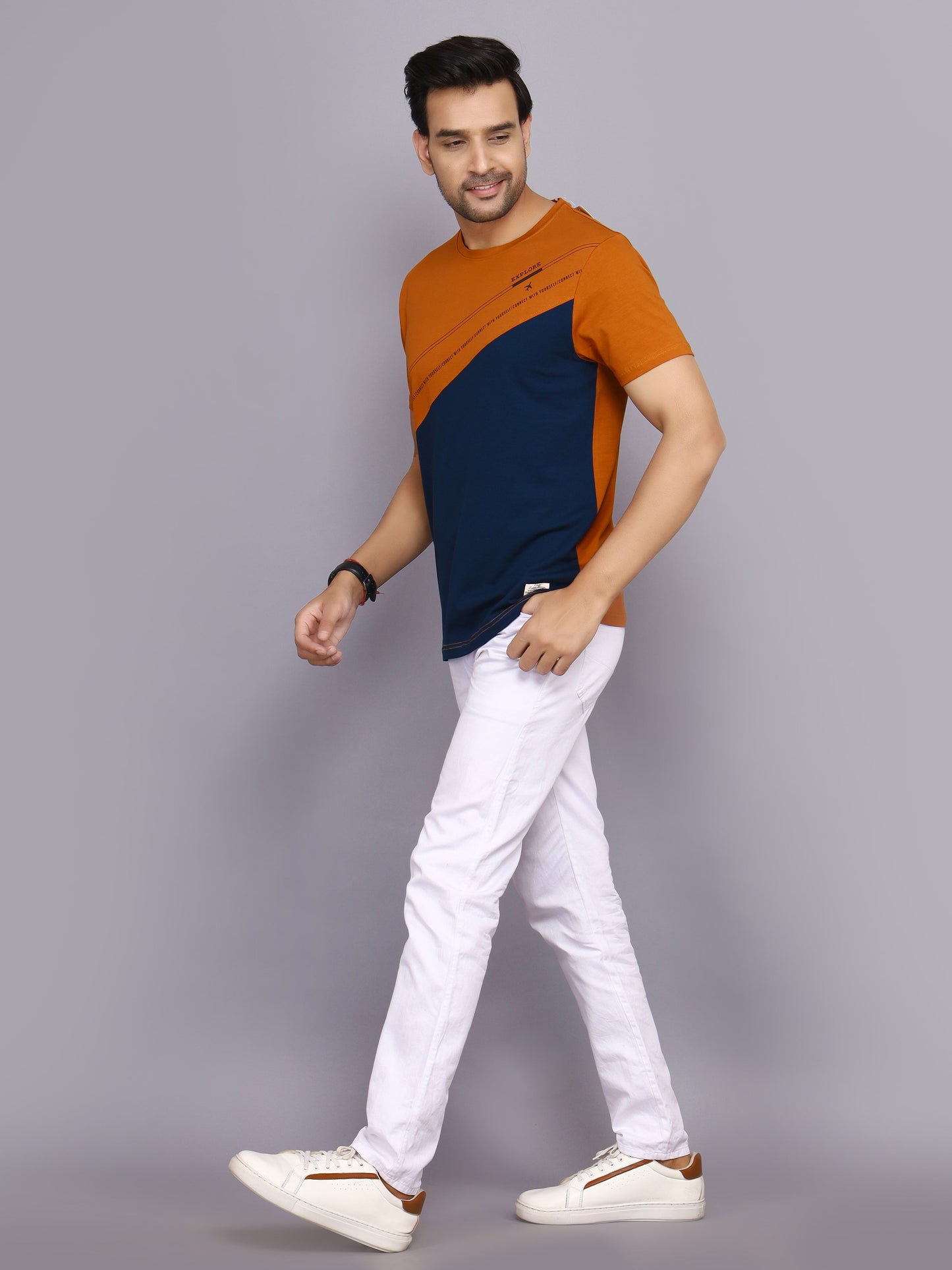 Arbour Men Colorblock Round Neck Cotton Blend Multicolor T-Shirt