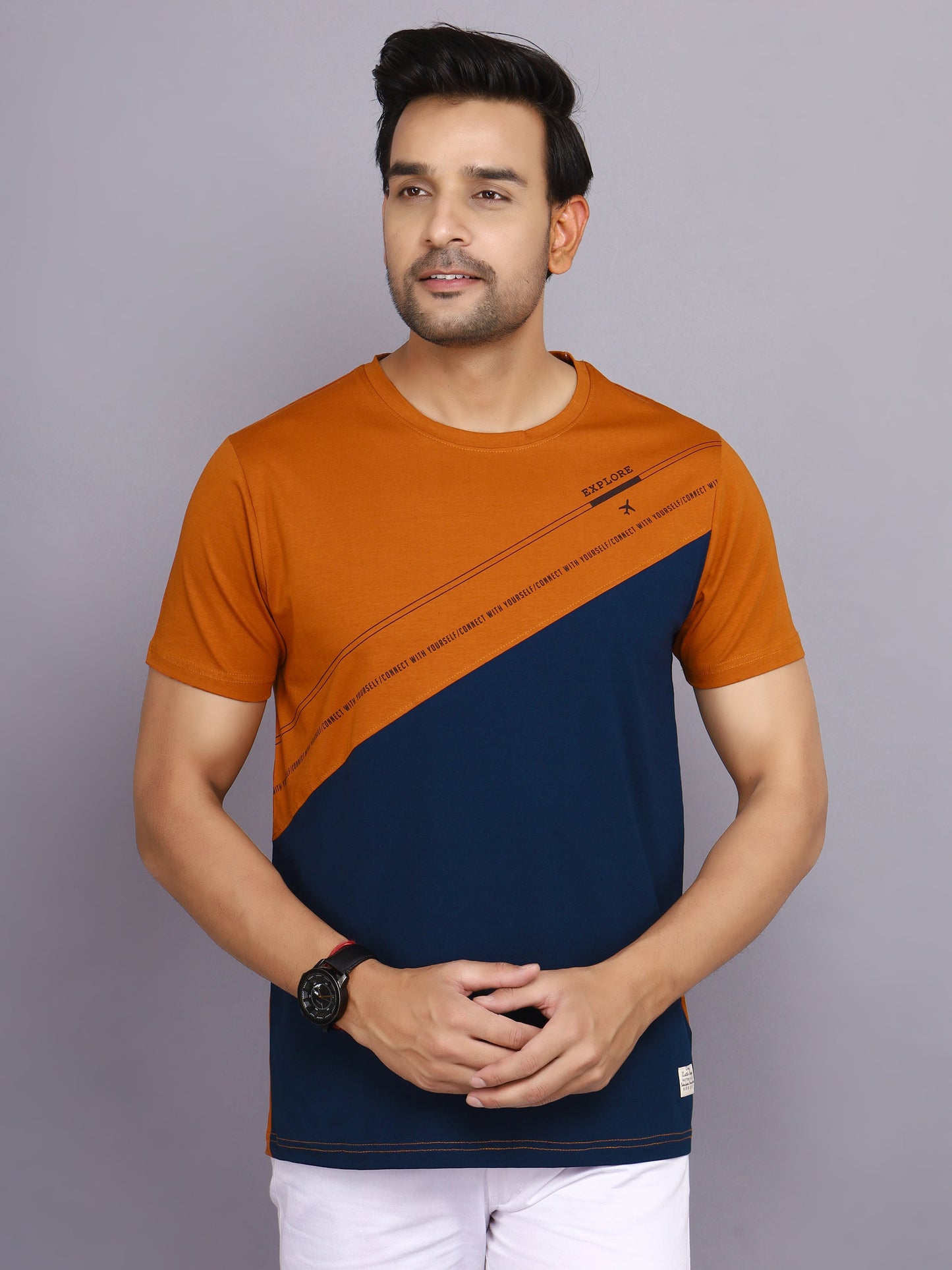 Arbour Men Colorblock Round Neck Cotton Blend Multicolor T-Shirt